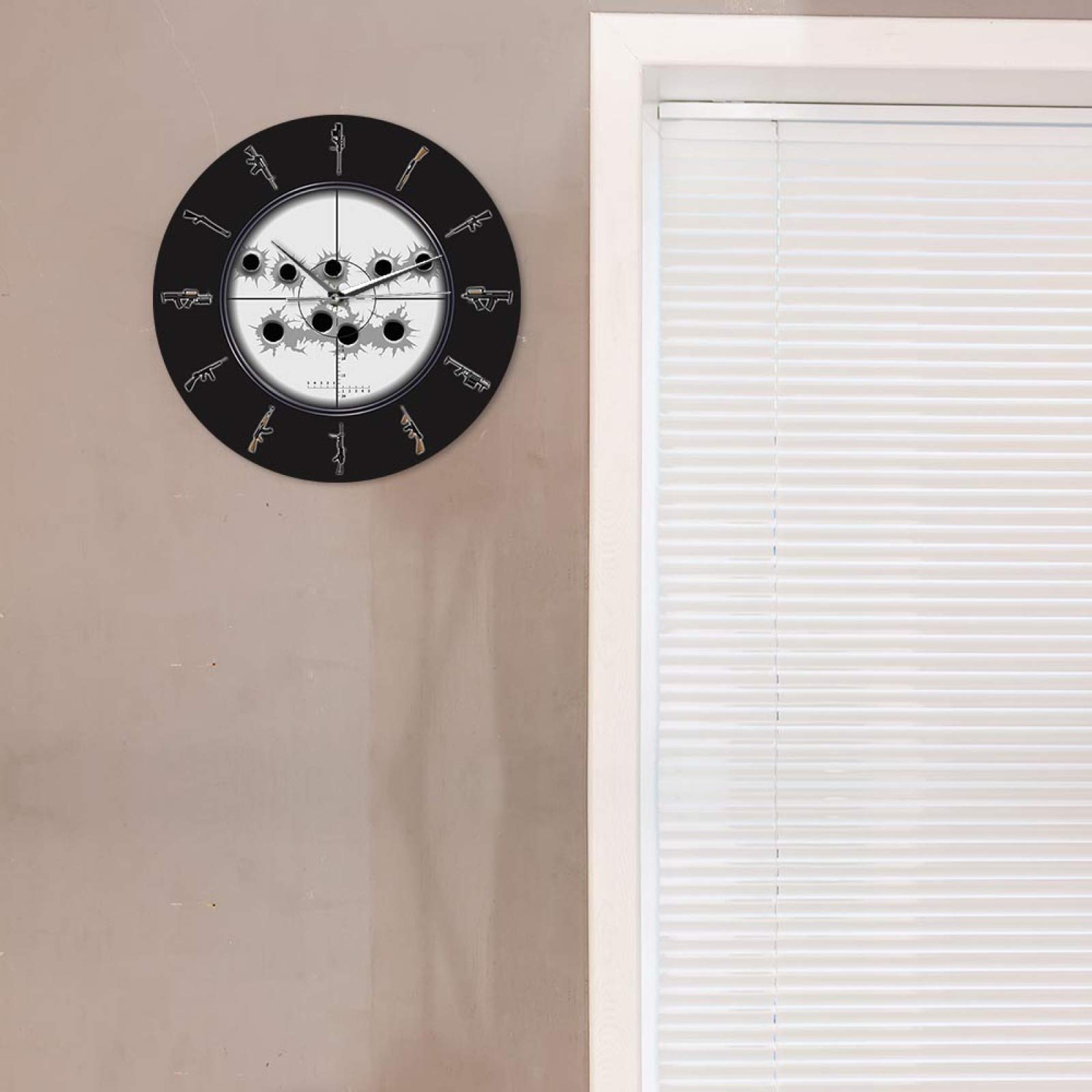 Military Sniper Wall Clock with Bullet Holes - Army Man Cave Decor for Home & Office