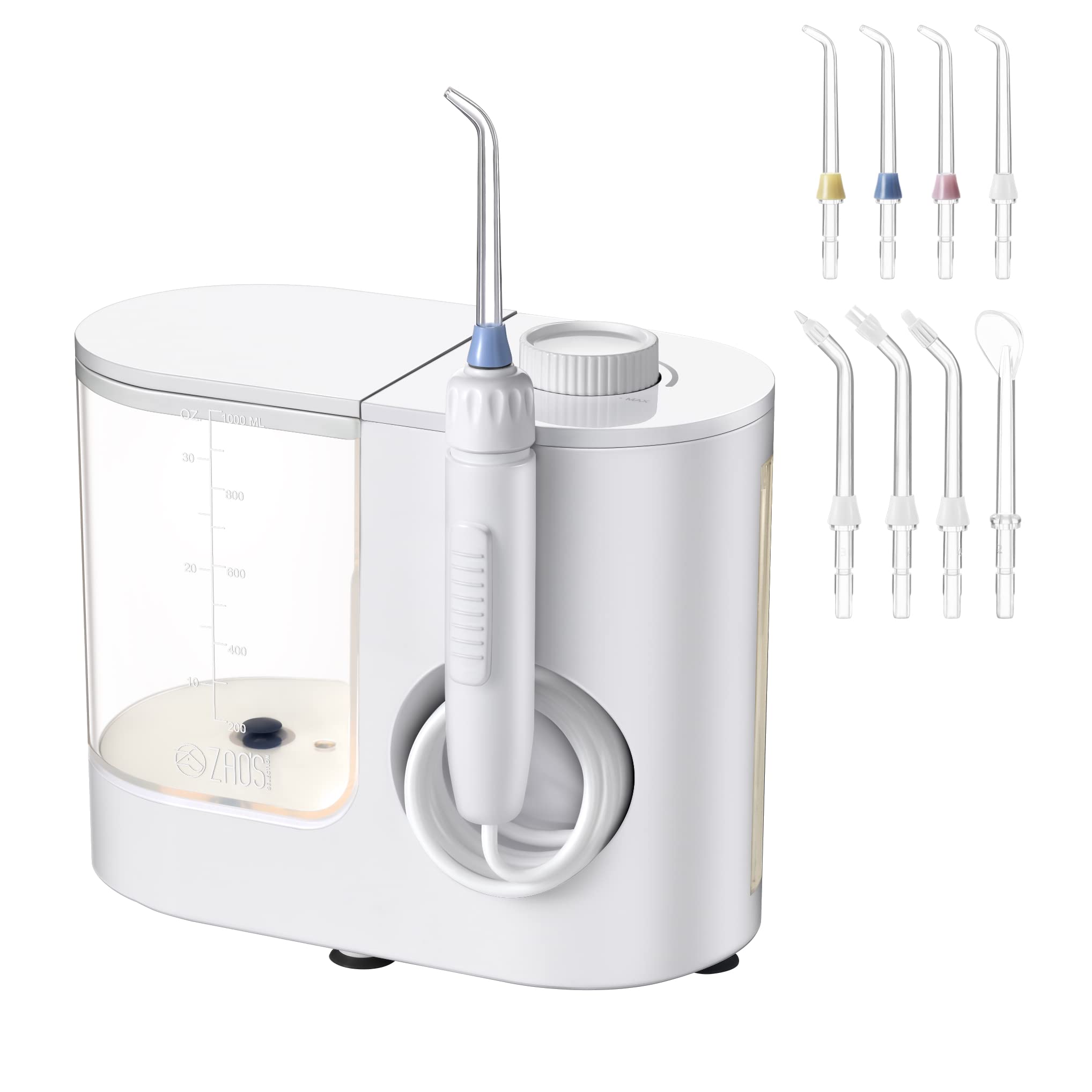 Premium Water Flosser for Teeth Cleaning - 1000ml Oral Irrigator with 8 Nozzles & Isolated Storage | 30-130 PSI Adjustable Pressure, Dual Flow Control | Perfect for Braces, Dentures & Gum Care at Home