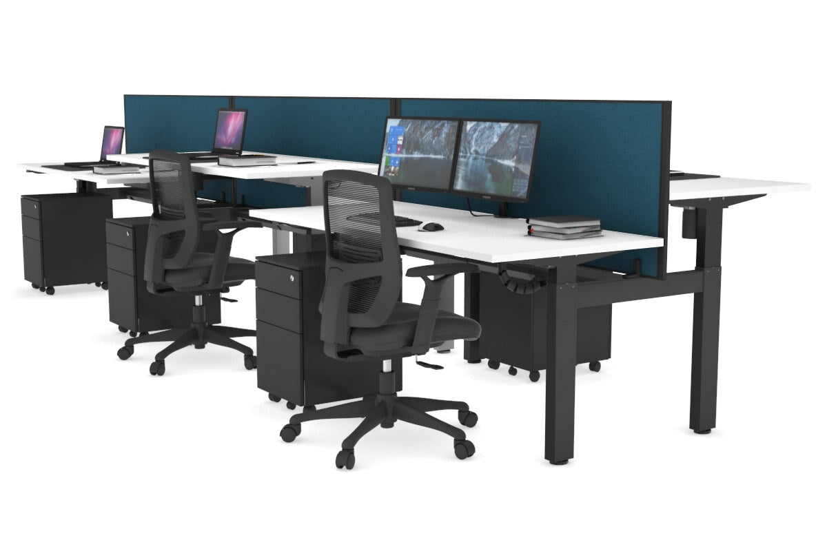 Adjustable 6-Person H Bench Workstation - Black Frame [1200L x 700W] - Perfect for Office, Coworking Spaces & Home Offices