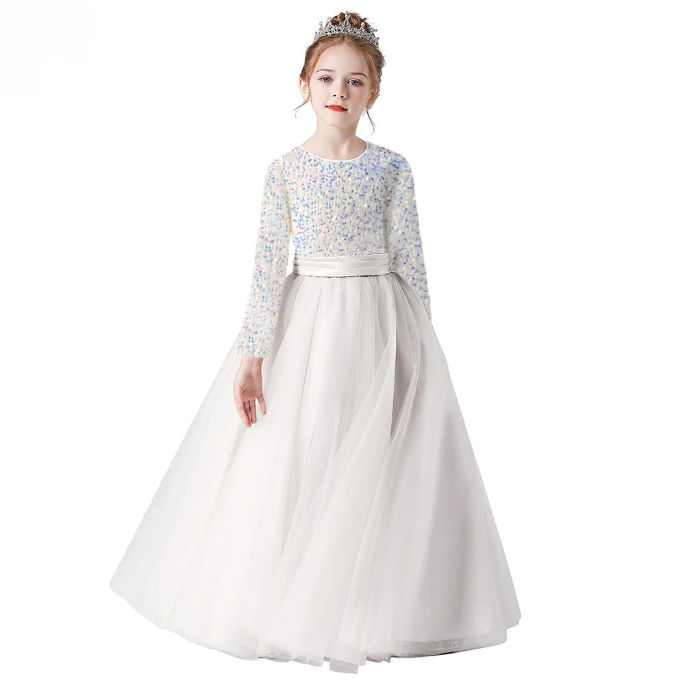 Sparkly Sequins Long Sleeve Flower Girl Dress for Weddings & Special Occasions - Perfect for Birthday Parties, Pageants, and Holiday Celebrations