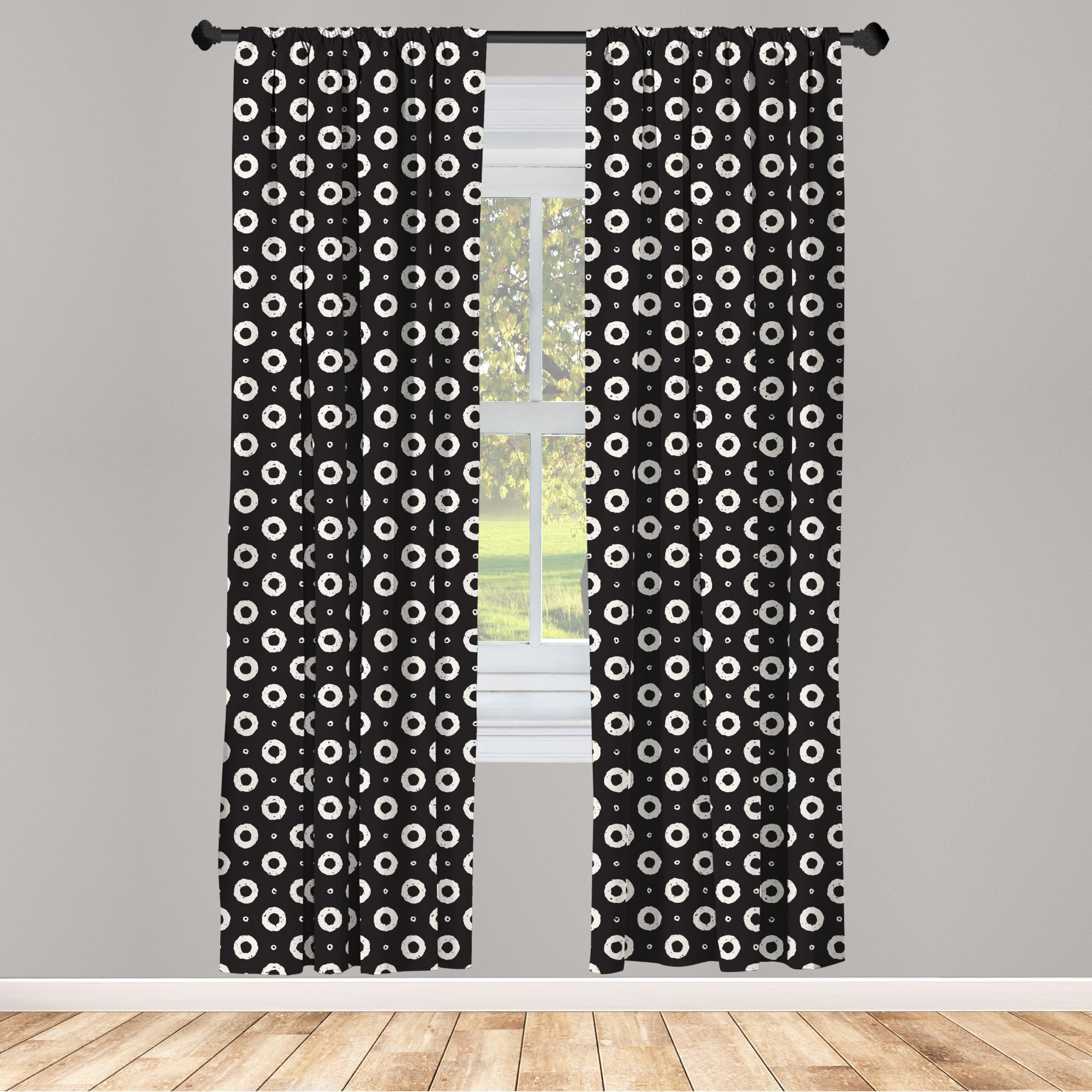 Ambesonne Black and White Geometric Donut Pattern Curtains - Hand-Painted Style Window Treatments, 2 Panels Set (28