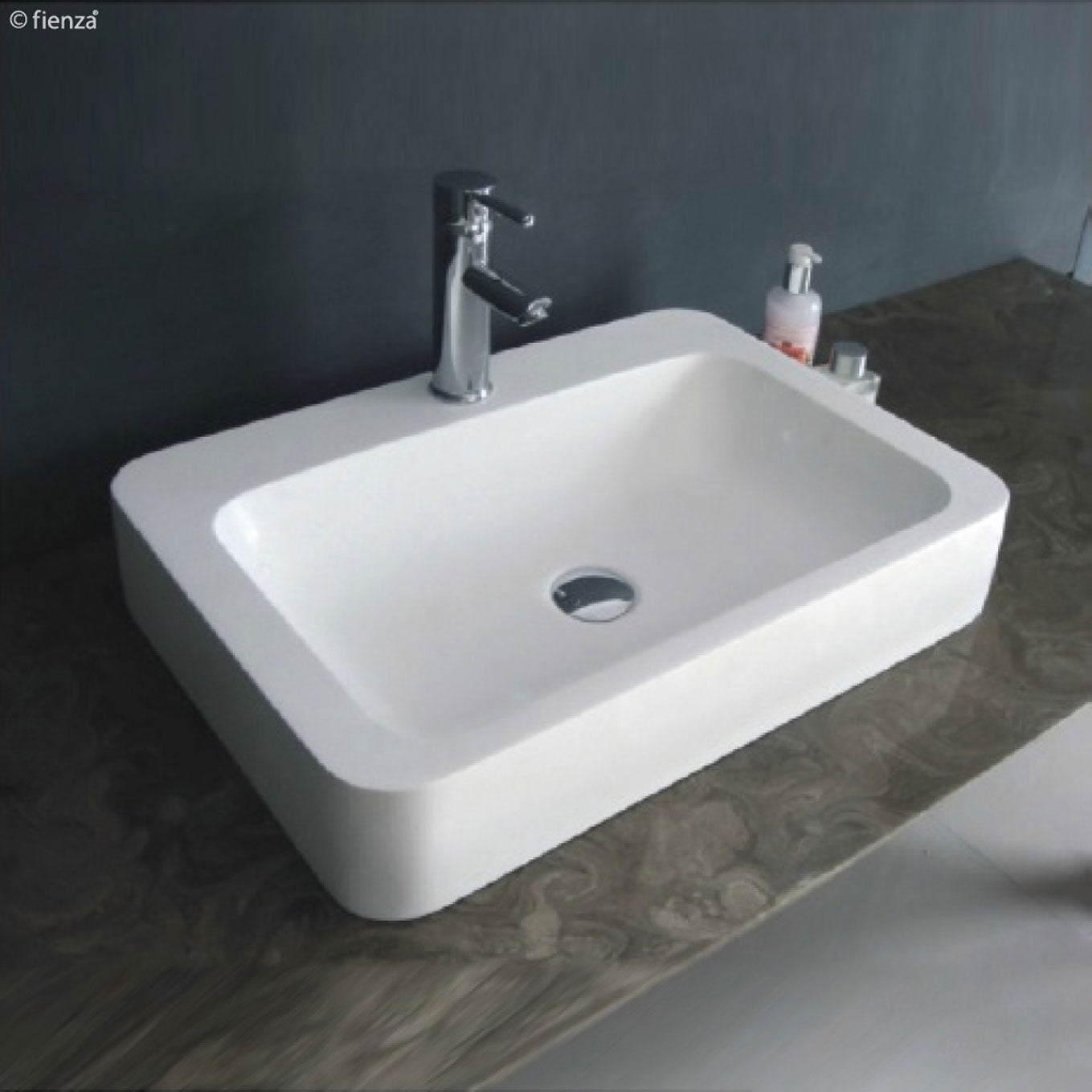 Fienza CSB010 Rondo 600mm Cast Stone Above Counter Bathroom Sink with Single Tap Hole, Matte White - Perfect for Modern Vanities and Powder Rooms