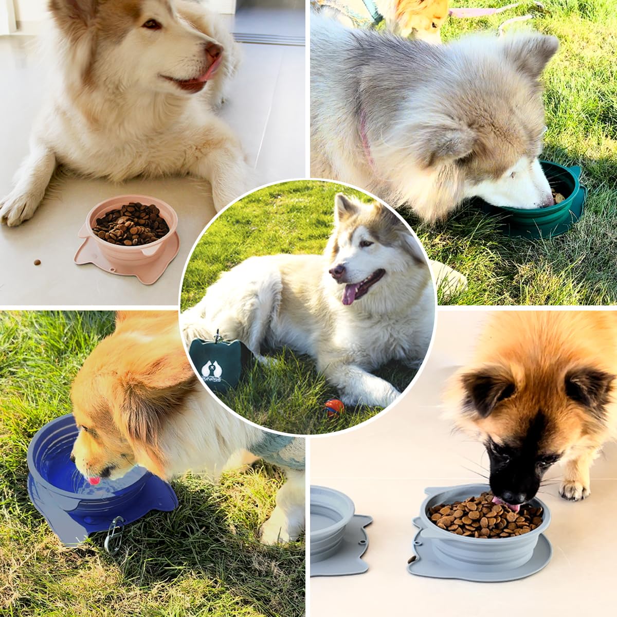 2-in-1 Collapsible Silicone Pet Travel Bowls - Portable Foldable Dog & Cat Food Water Dishes (20OZ & 27OZ, Navy Blue) - Perfect for Hiking, Camping & Outdoor Adventures