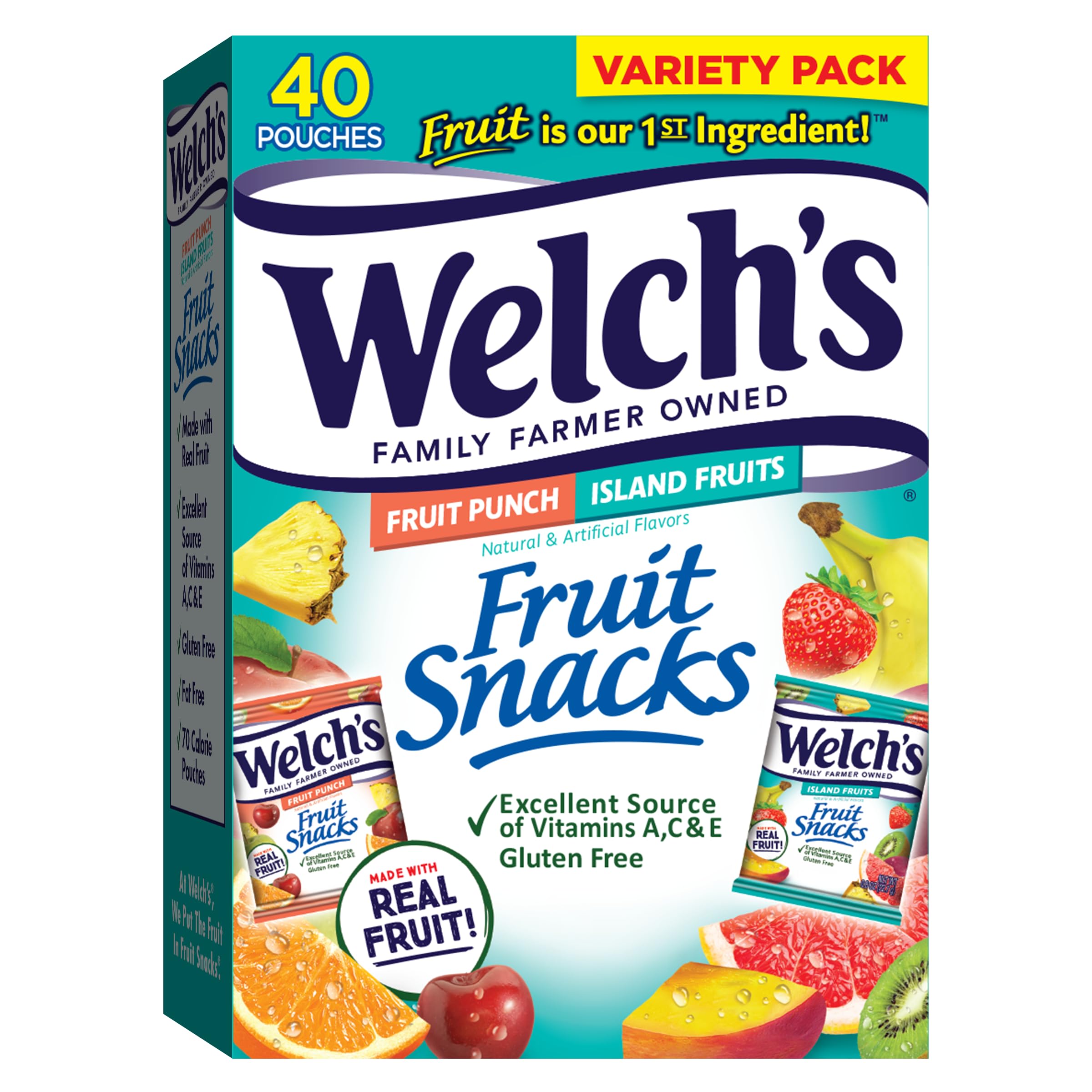 Welch's Fruit Snacks Variety Pack - Fruit Punch & Island Fruits Flavors, 0.8 oz Single Serve Bags (40 Count) | Healthy Snacks for Kids Lunch Boxes, School, Travel & On-the-Go