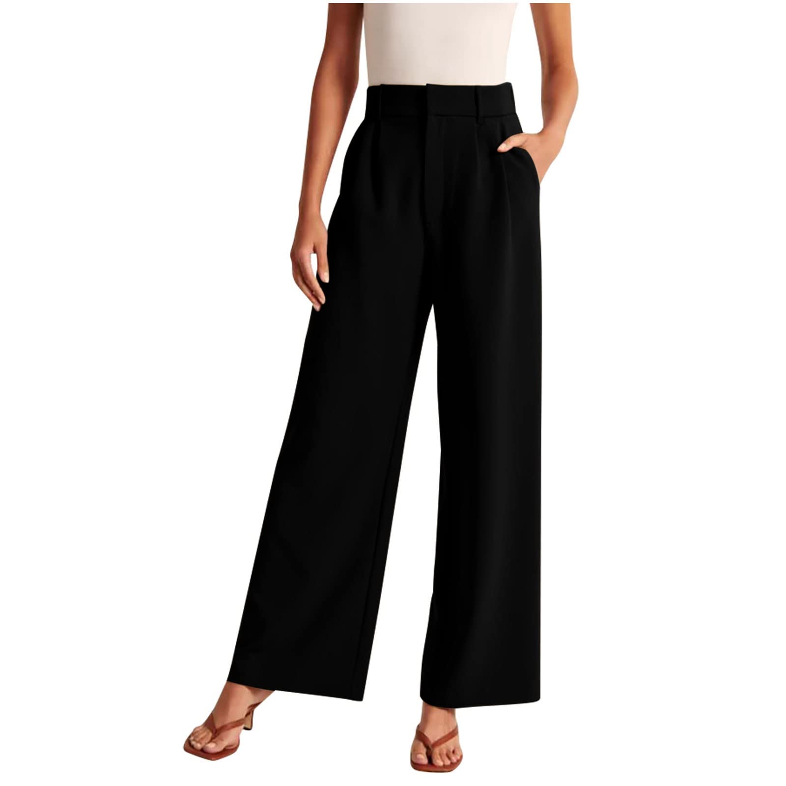 Qeaghou Women's High Waisted Wide Leg Palazzo Pants - 2024 Trendy Business Casual Dress Pants for Work & Office | Tailored Slacks for Professional Women