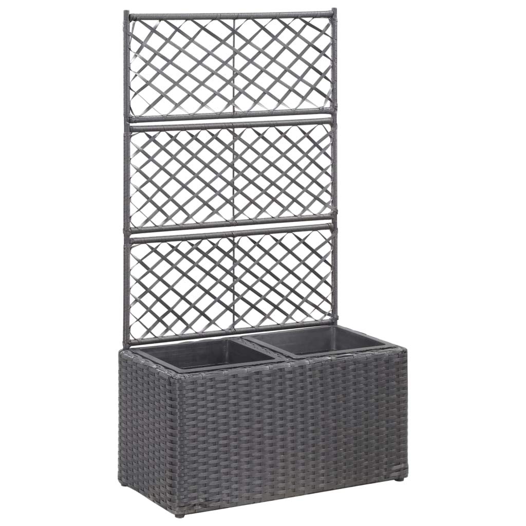 Black Poly Rattan Trellis Raised Garden Bed with 2 Pots - 22.8
