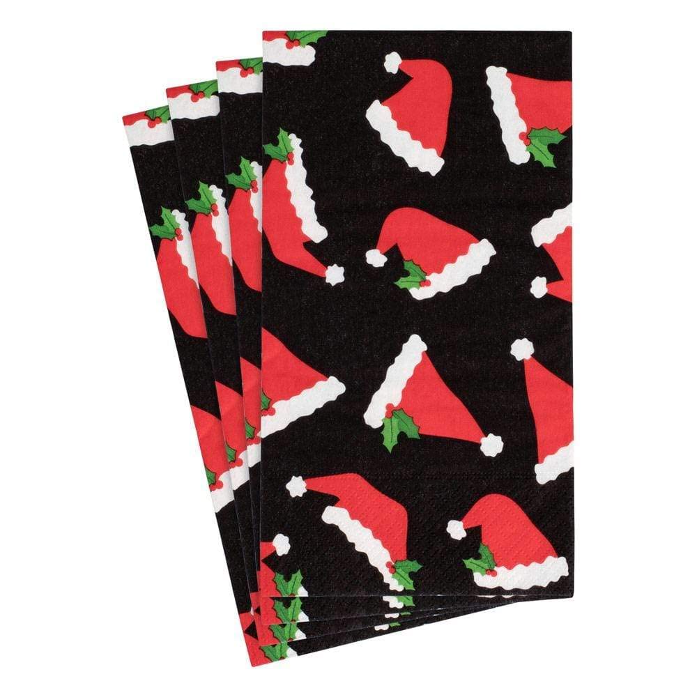 Caspari Santa Hat Toss Paper Guest Towel Napkins in Black - 2 Packs of 15 | Holiday Party Dinner Table Decorations & Christmas Entertaining Essentials