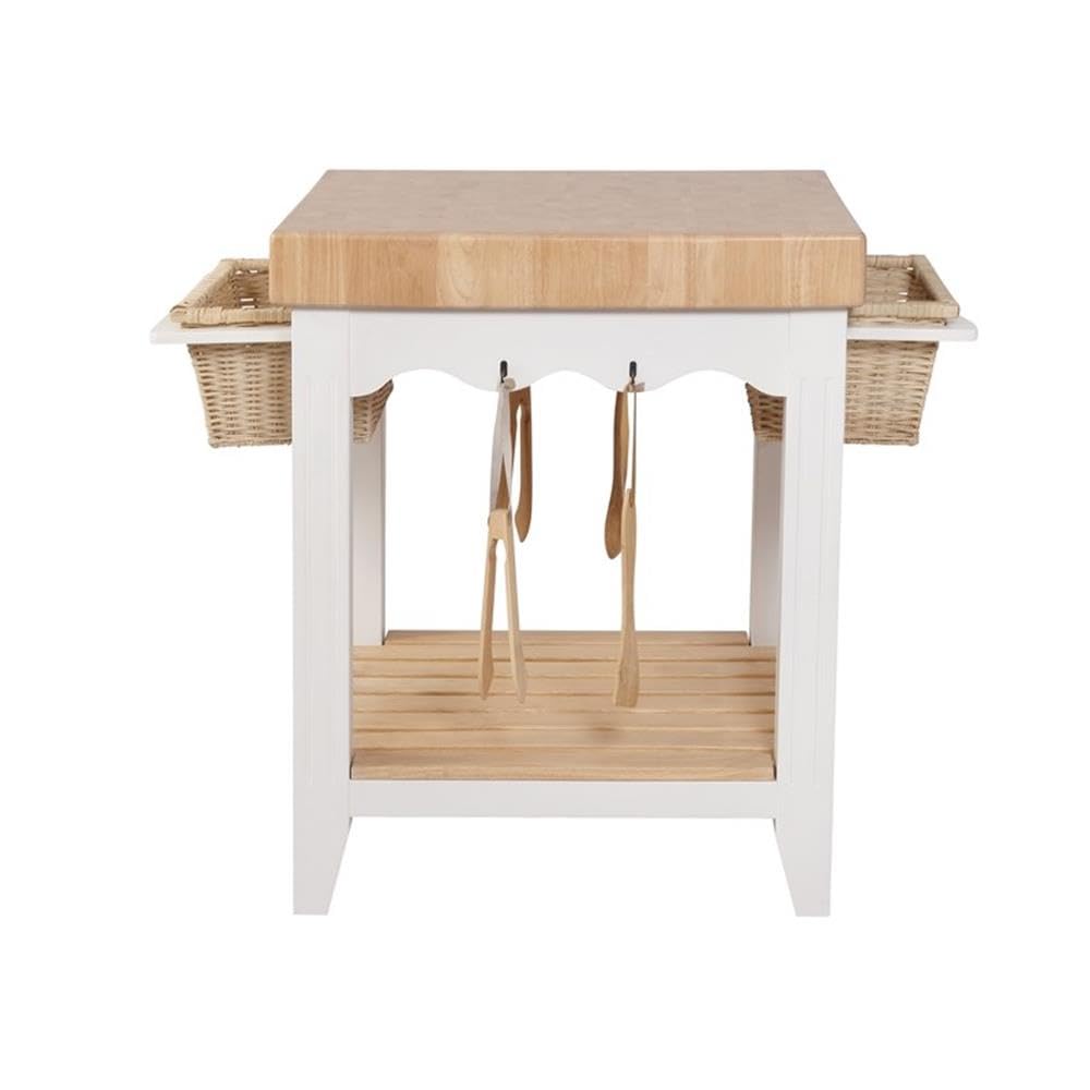 Pemberly Row White Transitional Wood Butcher Block Kitchen Island with Storage - Perfect for Small Kitchens, Food Prep & Entertaining