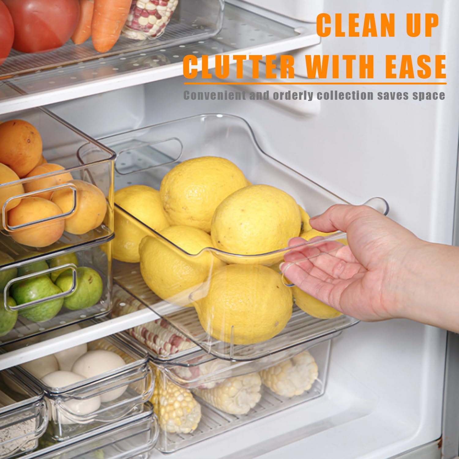 4-Pack Clear Plastic Storage Bins with Handles - Stackable Kitchen & Pantry Organizers for Cabinets, Shelves, Freezer & Fridge - Perfect for Food Storage, Home Organization & Closet Decluttering