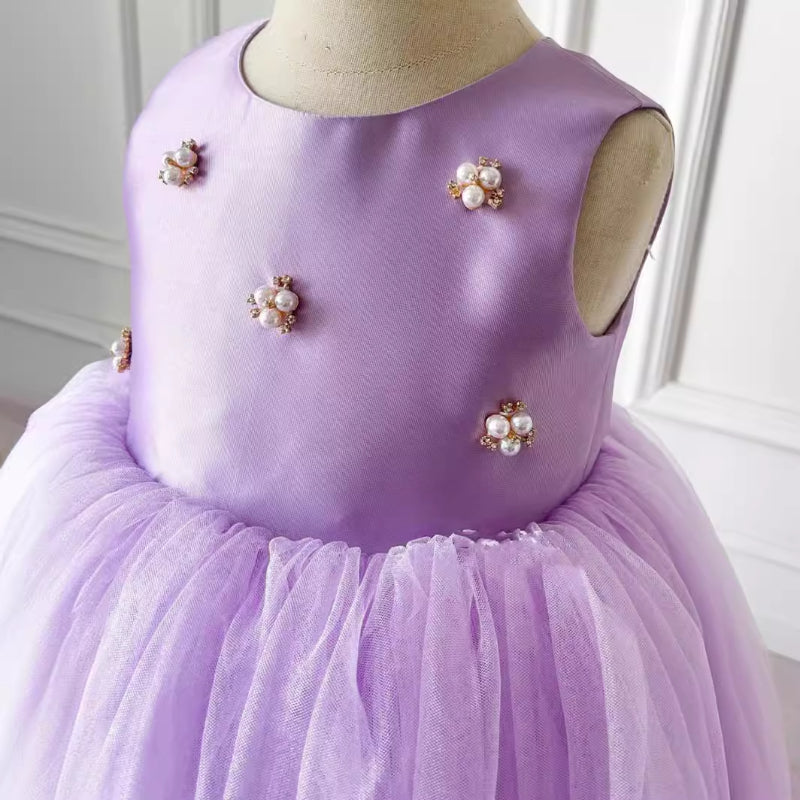 Elegant Baby Girls Lilac Satin Tulle Princess Dress for Toddler Birthday Party | Formal Occasion & Special Event Outfit | Photoshoot & Pageant Gown
