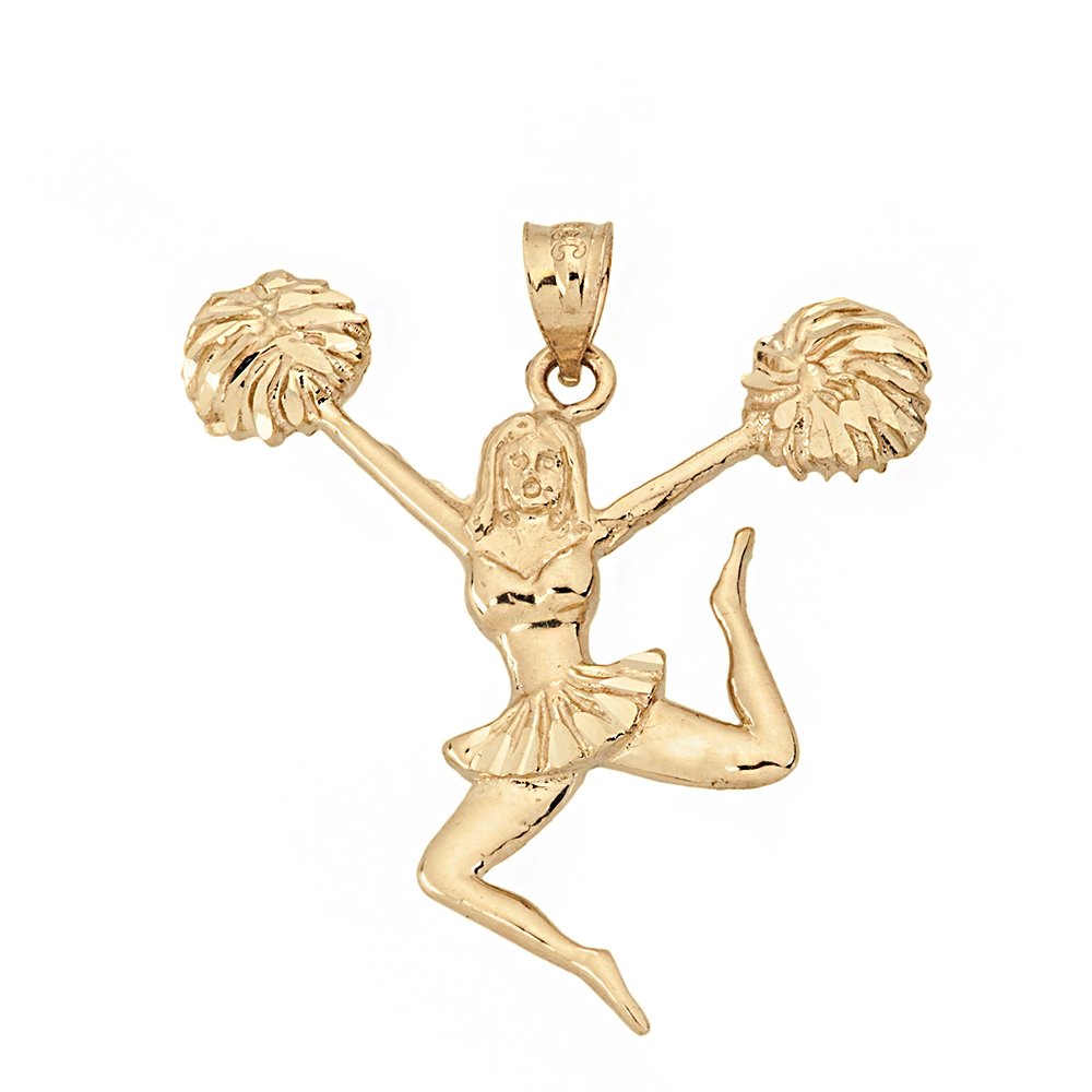 Cheerleader Pom Poms Pendant Necklace - Cheer Team Spirit Jewelry for Games, Pep Rallies & Sports Events