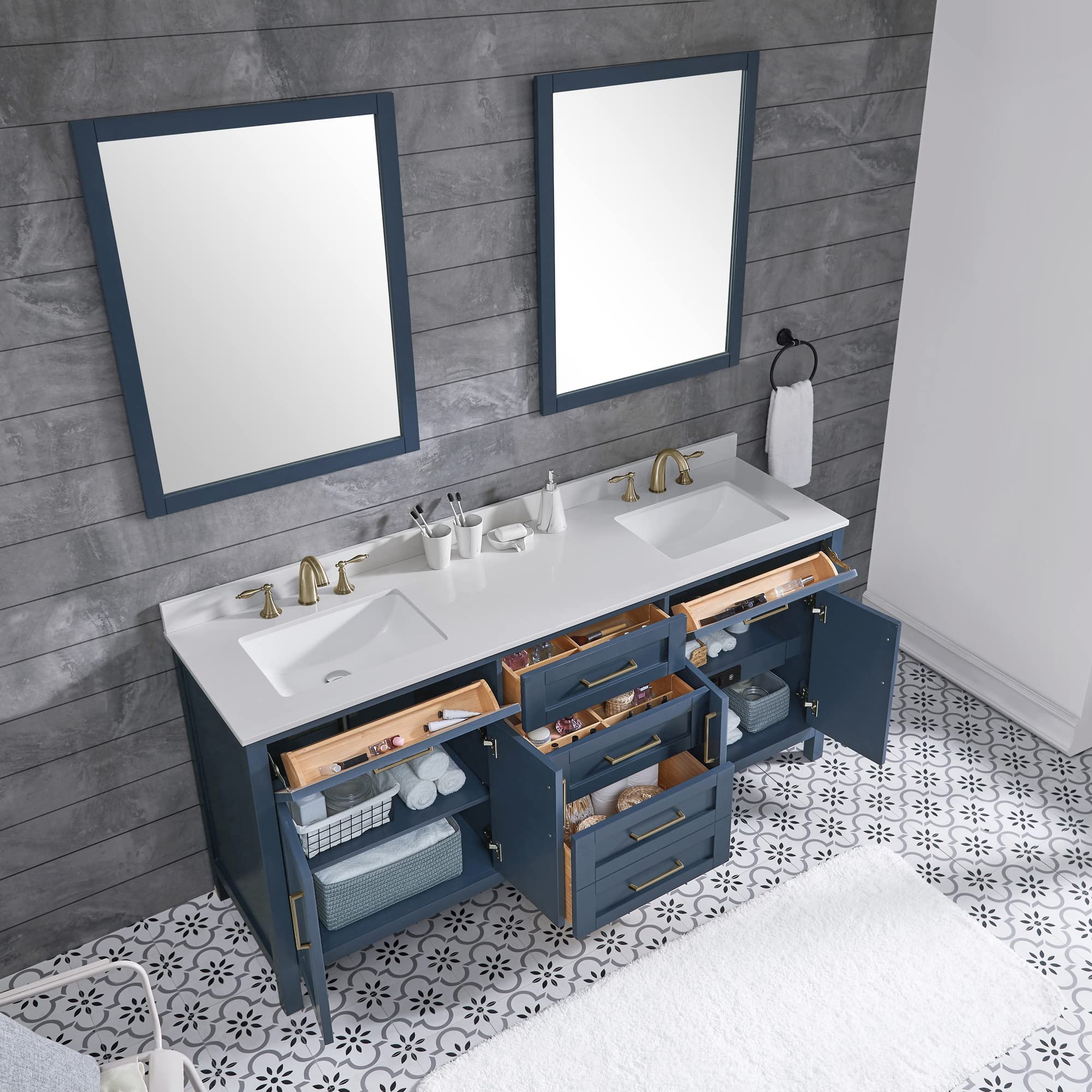 OVE Decors Maya 72-Inch Double Sink Bathroom Vanity in Midnight Blue - Modern Bathroom Storage Solution for Master Bath & Guest Powder Room
