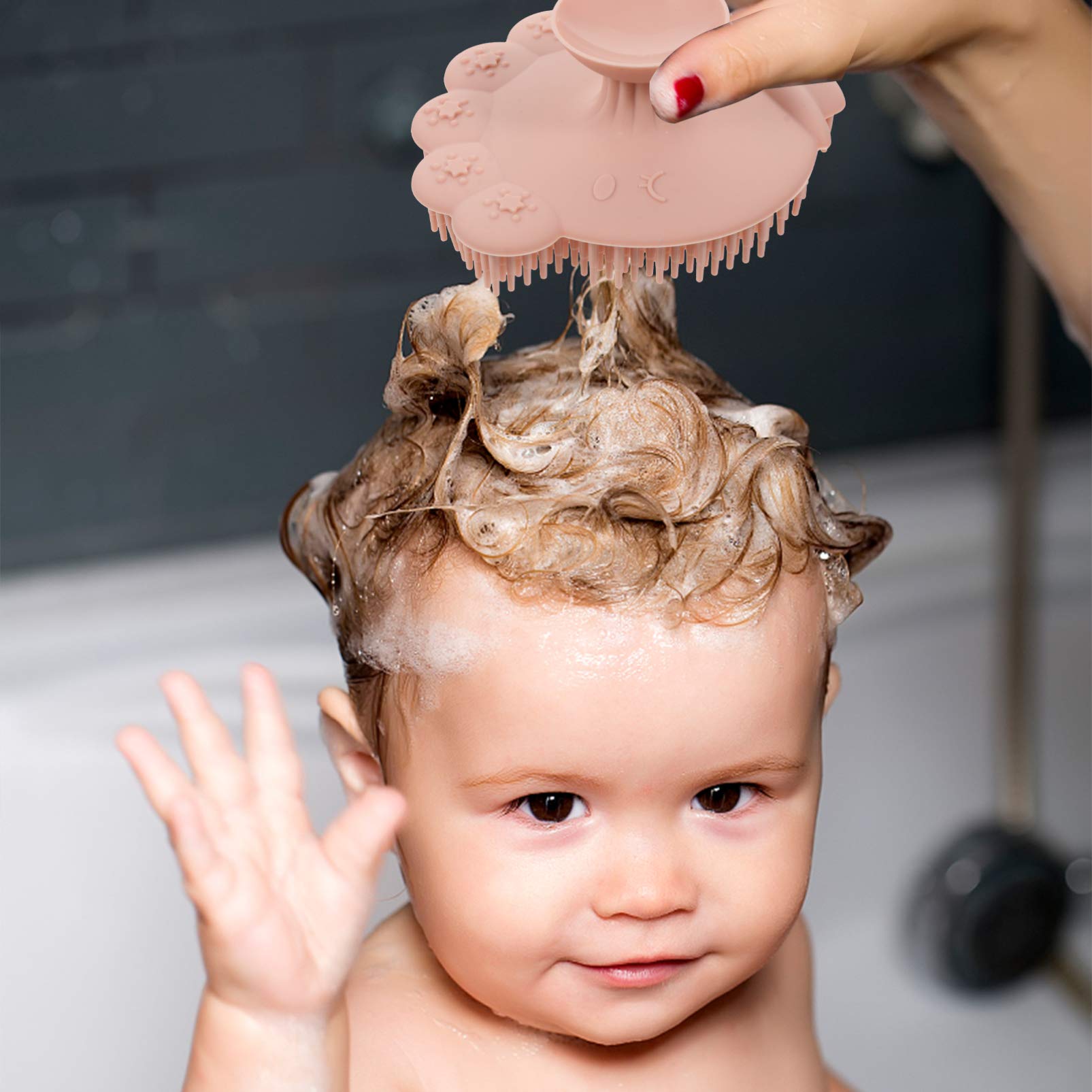 Pink Silicone Scalp Massager Brush - Gentle Shampoo & Scalp Care Brush for Kids & Adults - Perfect for Relaxing Head Massage & Hair Washing at Home or Salon