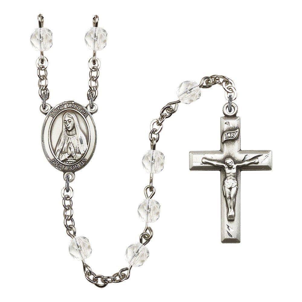 Bonyak Jewelry St. Martha Silver-Plated Rosary Necklace - Birthstone Colors for All 12 Months | Perfect for Religious Gifts, First Communion, Baptism & Daily Prayer
