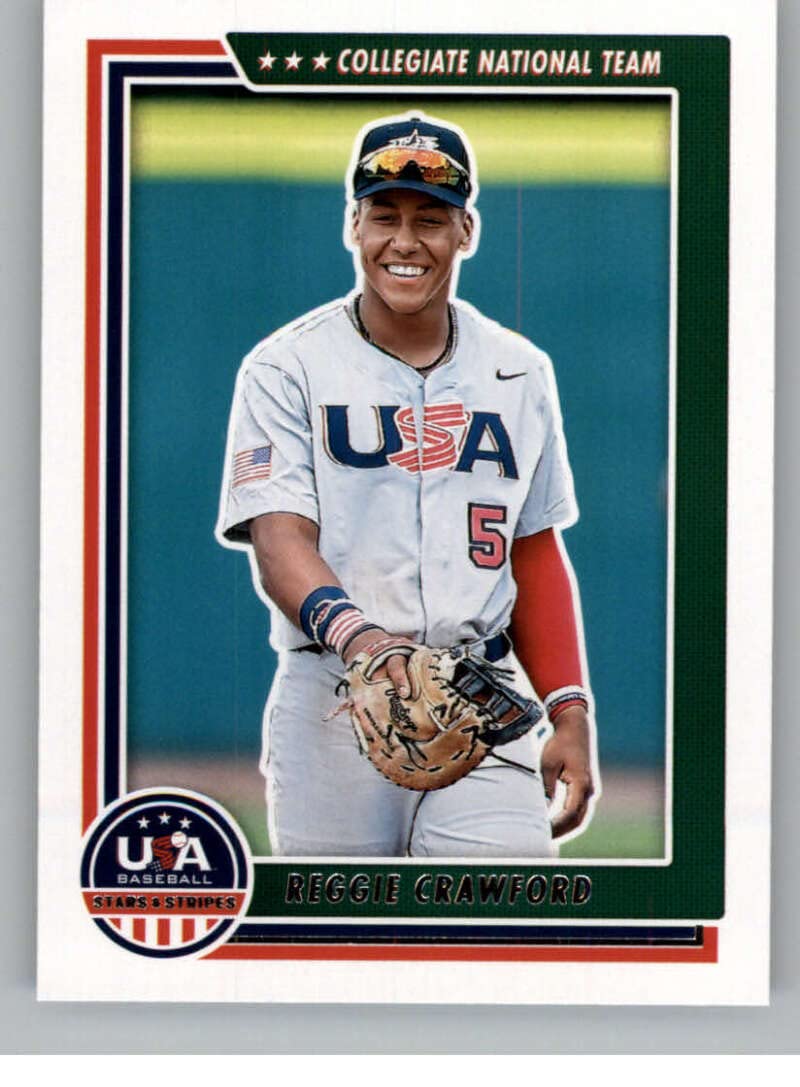 2022 Panini Stars and Stripes USA Baseball #5 Reggie Crawford Collegiate National Team Trading Card - NM or Better Condition | Baseball Card Collection, Sports Memorabilia, Gift for Baseball Fans