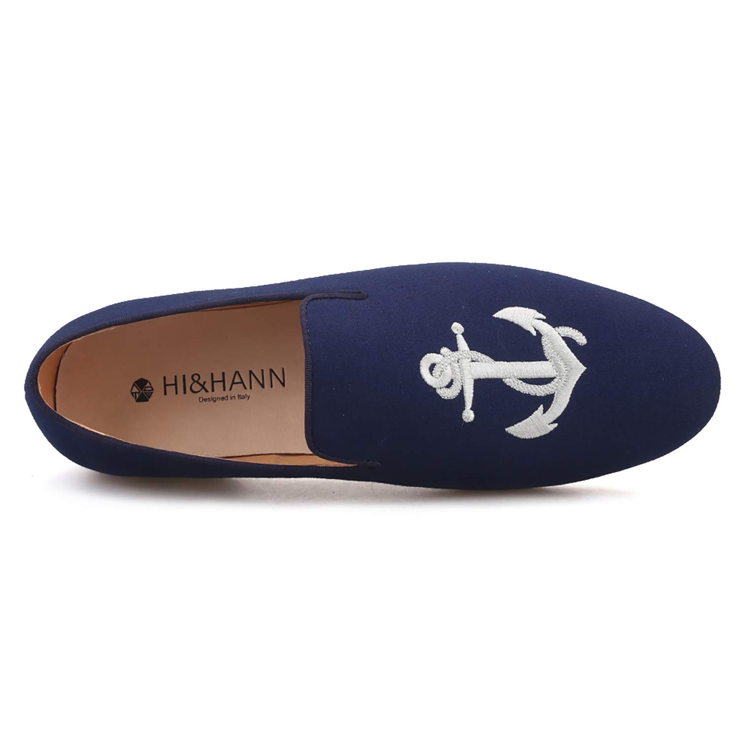 HI&HANN Men's Canvas Loafers with Anchor Embroidery - Slip-On Dress Shoes for Casual & Formal Wear - Smoking Slippers & Comfortable Flats for Men - Perfect for Office, Parties, and Everyday Use