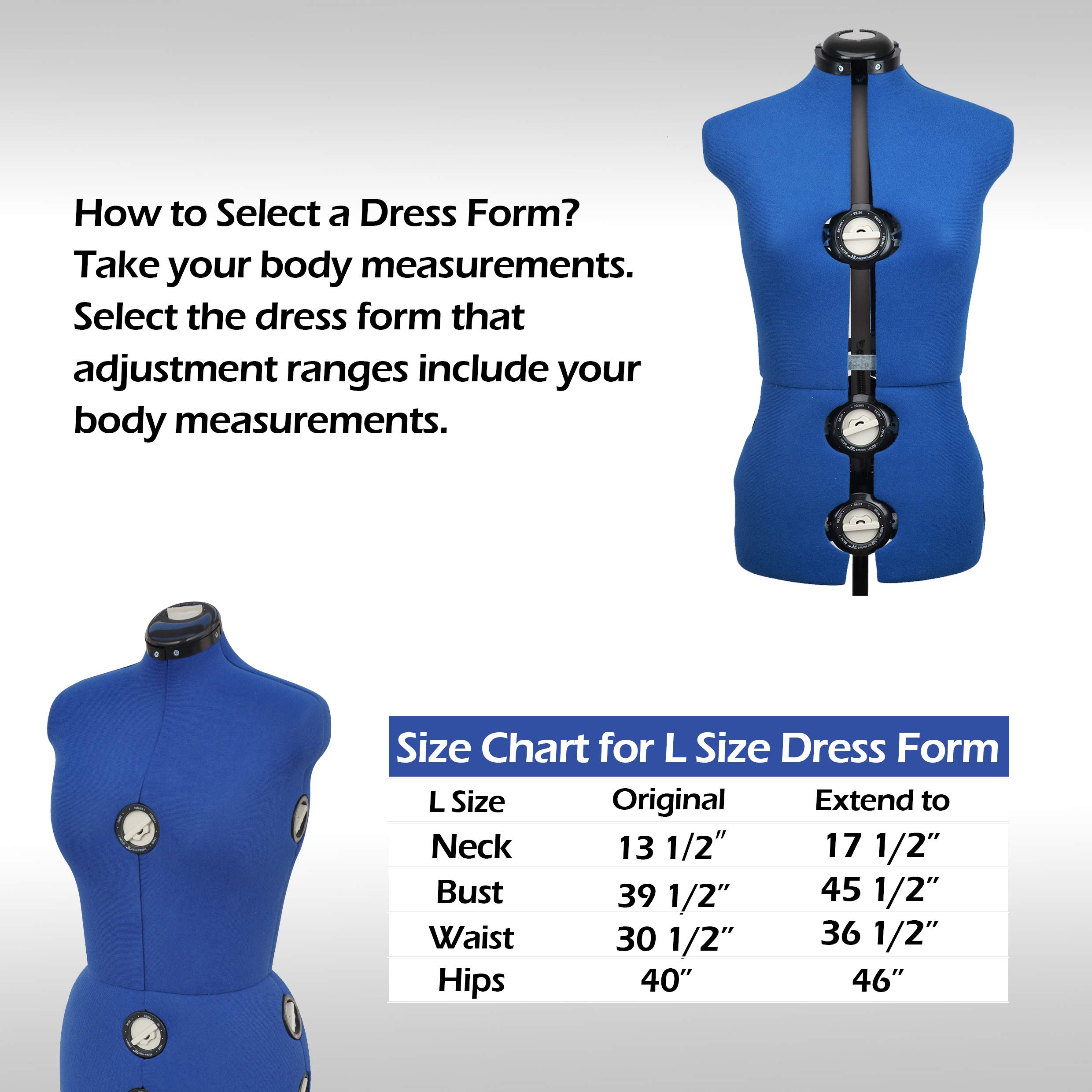 BHD BEAUTY Adjustable Dress Form Mannequin for Sewing - 13 Dials, Blue Fabric, Tri-Pod Stand, Up to 70