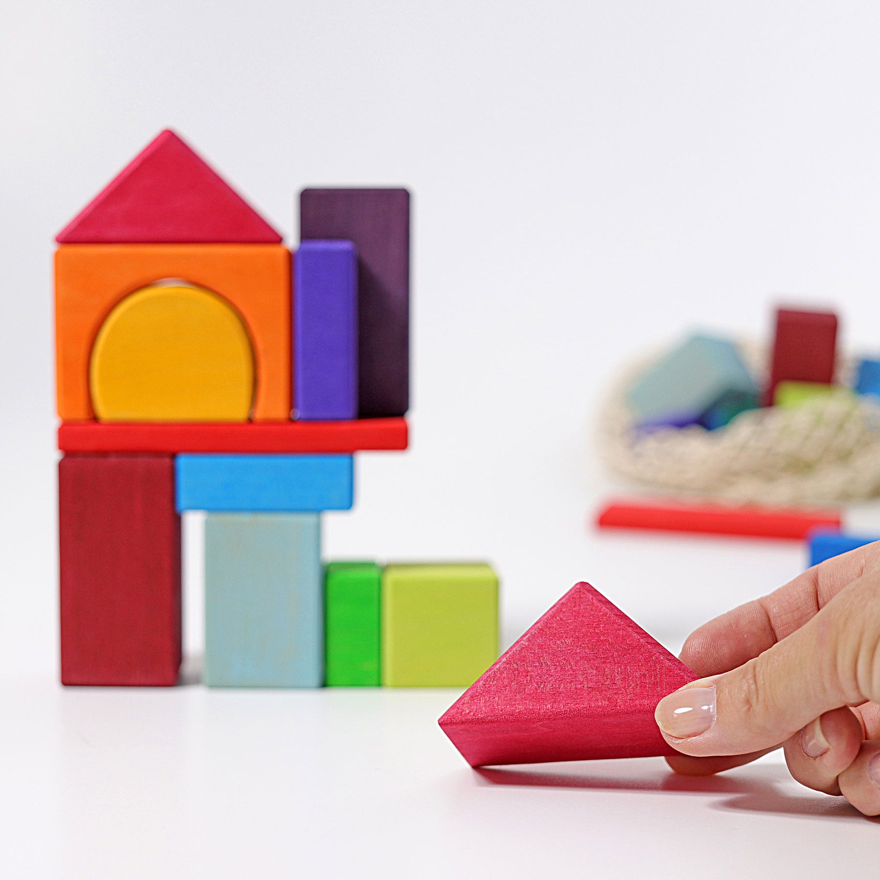 Grimm's Wooden Geometric Building Blocks - 30 Piece Set for Kids - STEM Learning Toys for Toddlers - Perfect for Montessori, Preschool & Homeschool Educational Play