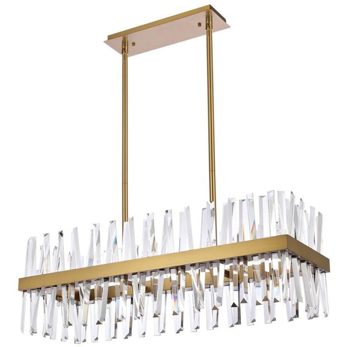 36 Inch Satin Gold Crystal Rectangle Chandelier Light - Modern Dining Room & Foyer Lighting Fixture for Elegant Home Decor