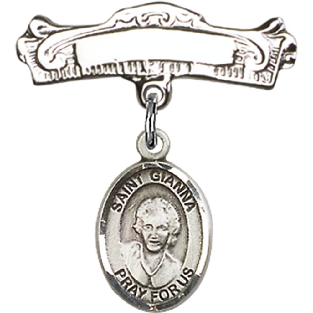 St. Gianna Beretta Molla Sterling Silver Baby Badge - 7/8 X 7/8 Inch Arched Polished Charm Pin for Christening, Baptism & First Communion Gifts