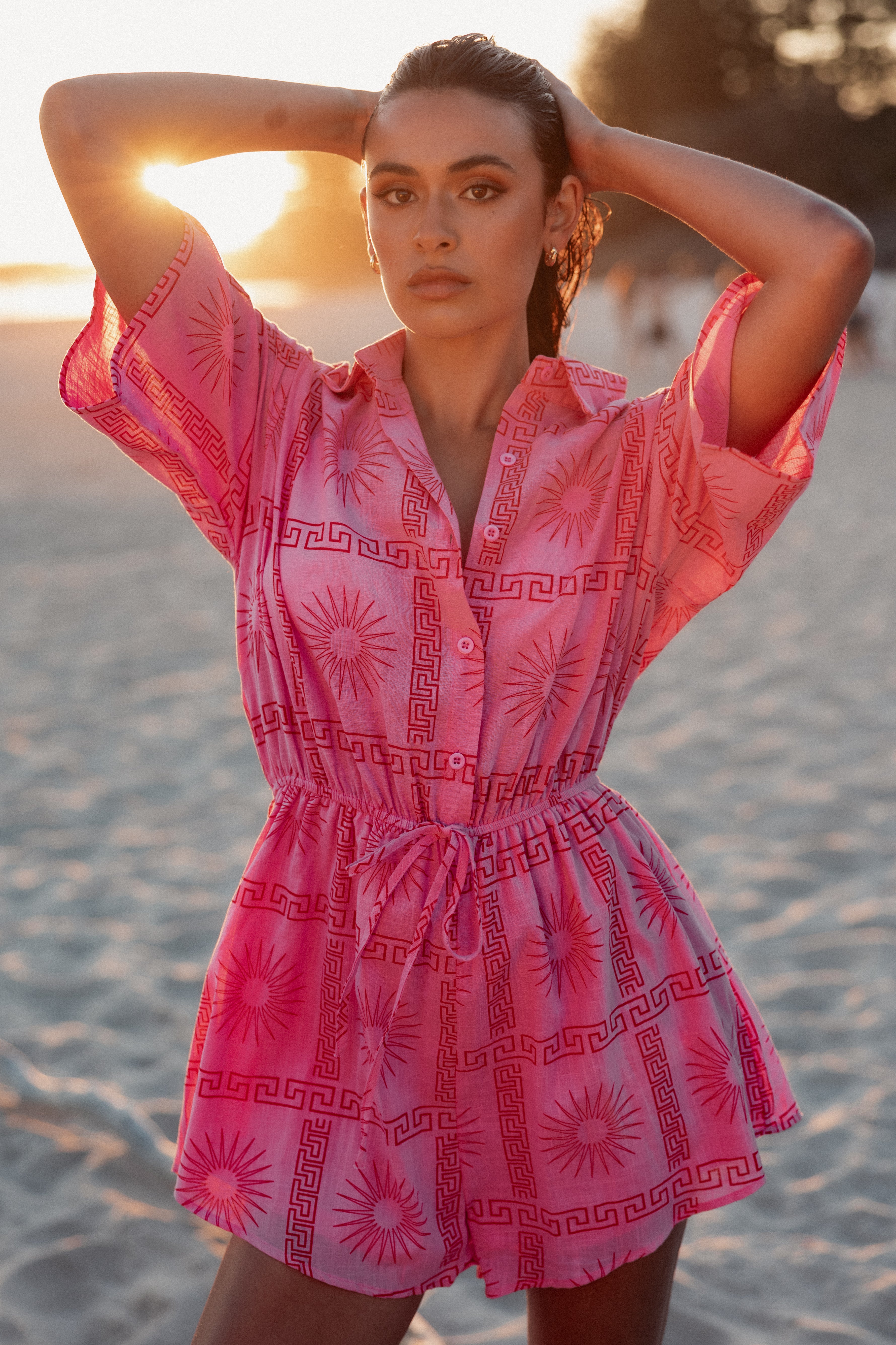Ilios Playsuit - Stylish Pink Print Romper for Women | Perfect for Summer Outfits, Beach Vacations & Casual Wear