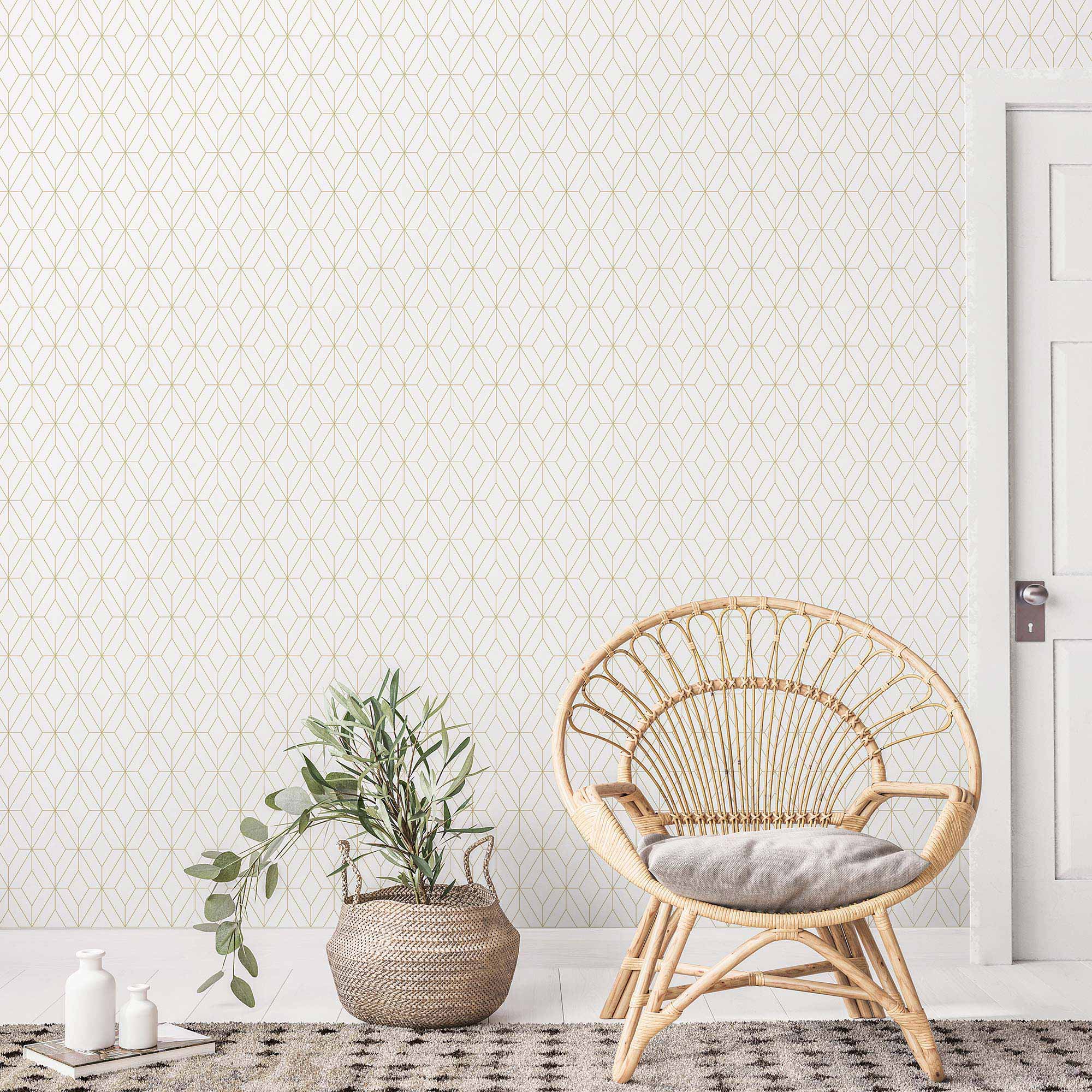 Yellow Lattice Peel and Stick Removable Wallpaper - Self-Adhesive Decorative Wall Covering for Bedroom, Living Room, Kitchen & Office Decor
