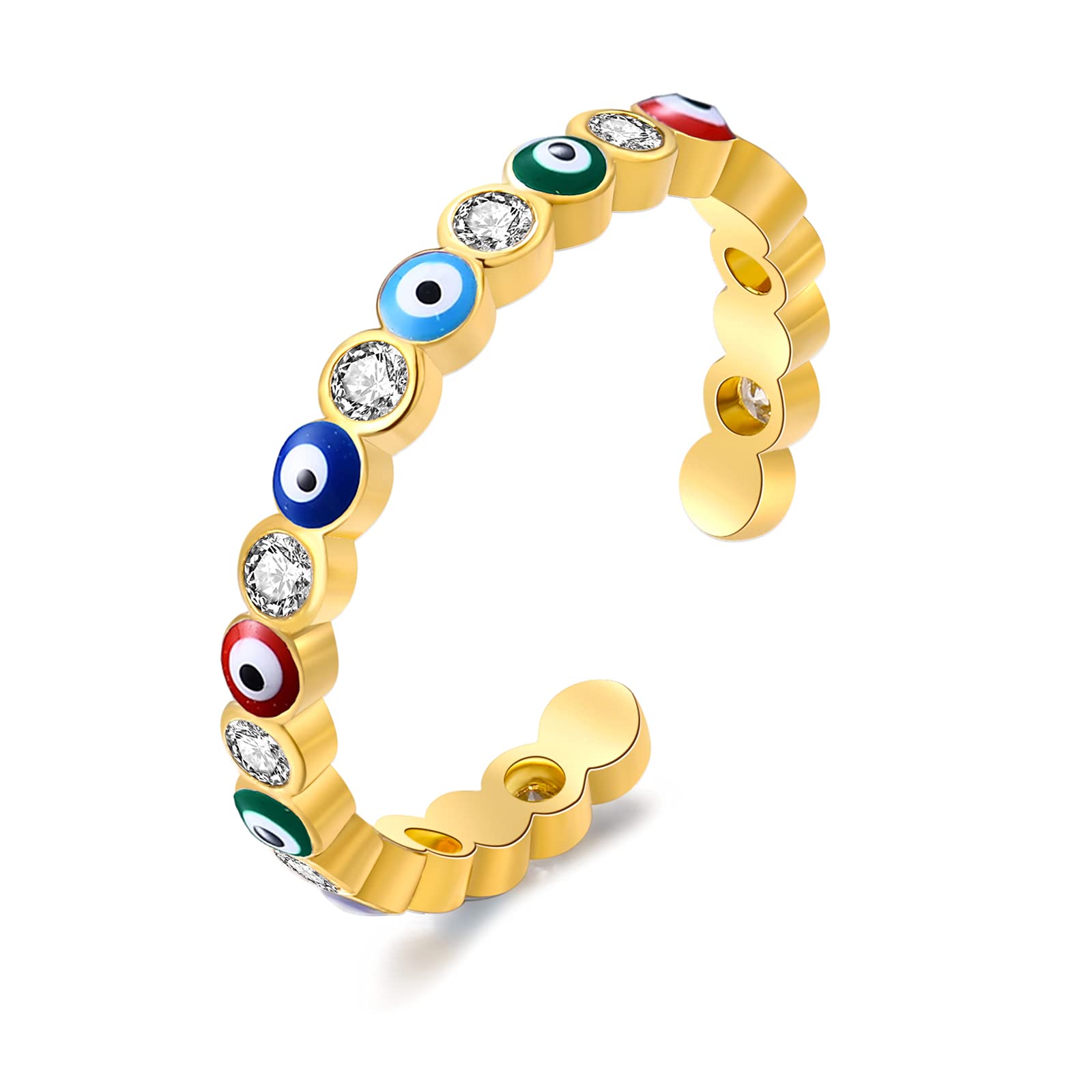 Evil Eye Protection Ring for Women - Gold Plated Kabbalah Jewelry, Lucky Charm Mal De Ojo Ring for Girls - Perfect for Spiritual Protection & Everyday Wear