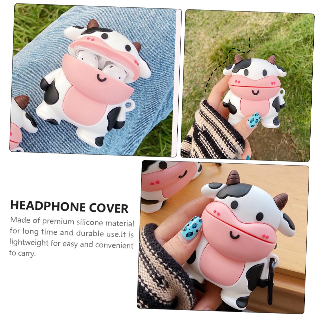 OSALADI 3-Pack Cute Cartoon Headphone Case with Storage Hole - Durable Silicone Earphone Storage Box for AirPods & Wireless Earbuds - Perfect for Travel, Gym & Daily Organization