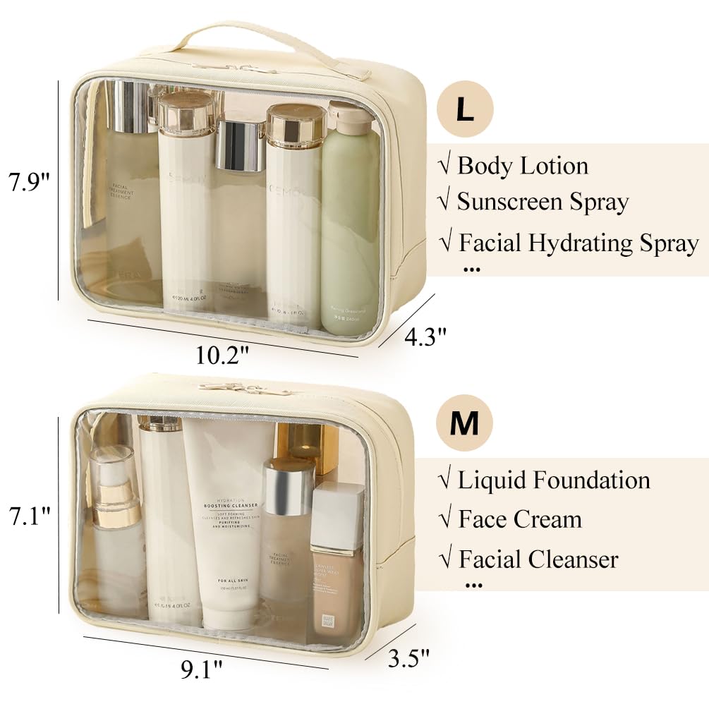 Clear PVC Toiletry Bag for Travel & Gym - Large Capacity (Cream)