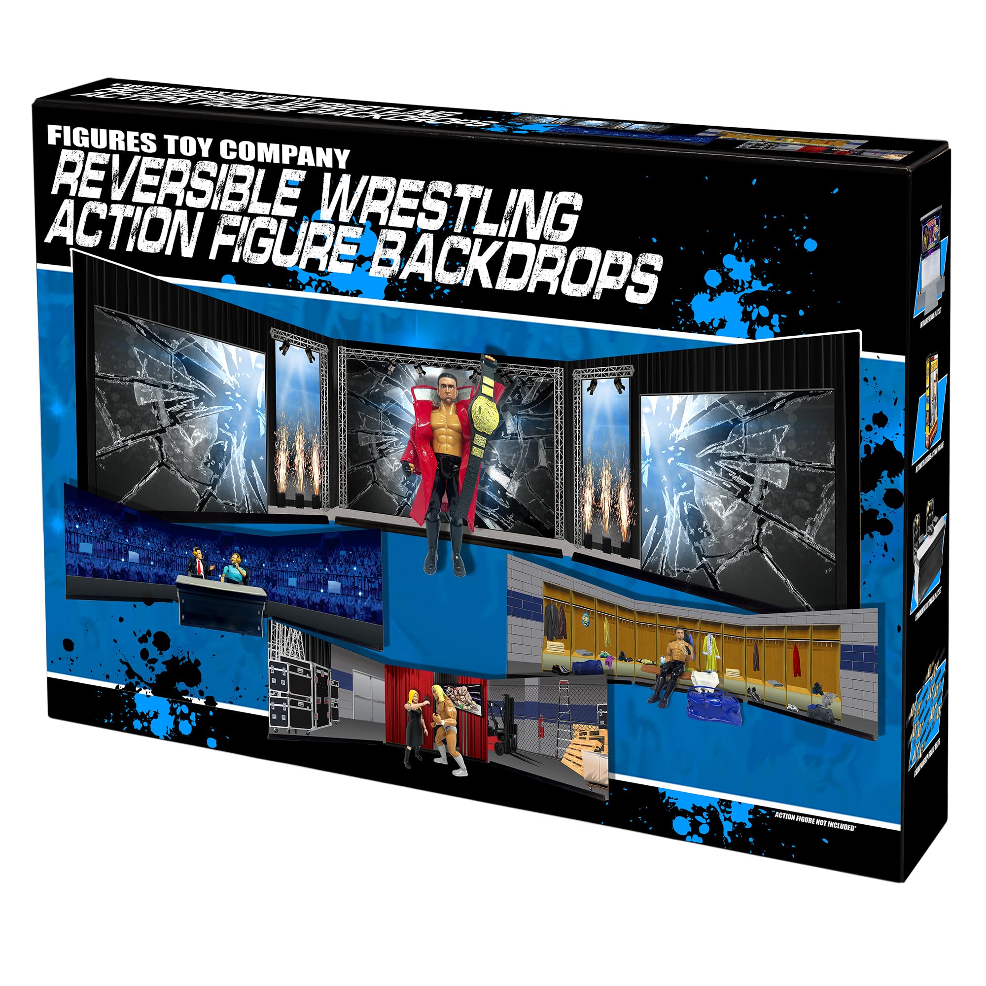 Reversible Wrestling Action Figure Backdrop Diorama - Dual-Sided Wrestling Ring Scene for WWE Collectibles - Perfect for Display, Photography & Toy Battles