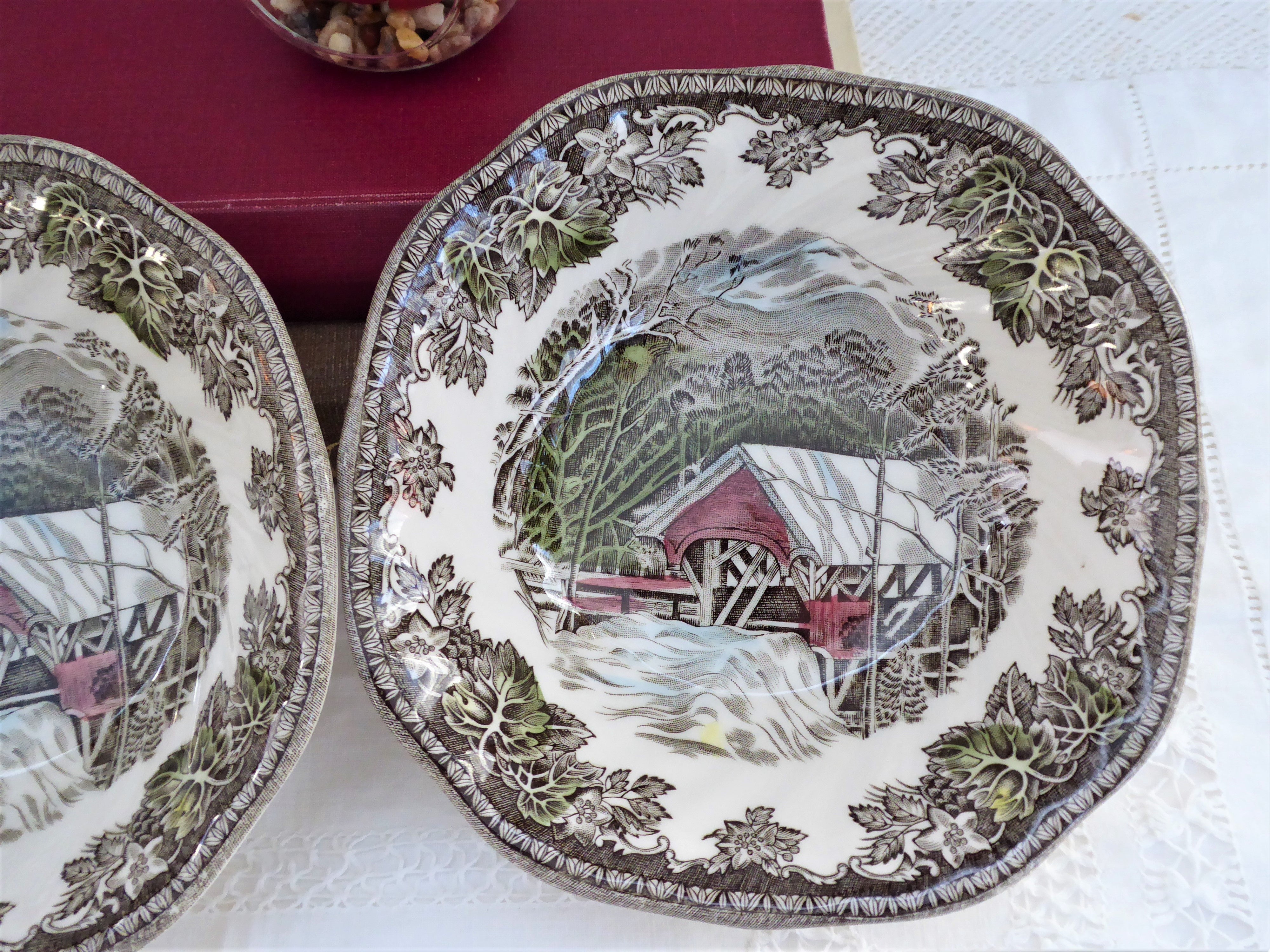 Johnson Brothers Friendly Village Square Cereal & Soup Bowls Set of 2 - Vintage 1950s English Countryside Design - Perfect for Breakfast, Soup, or Display