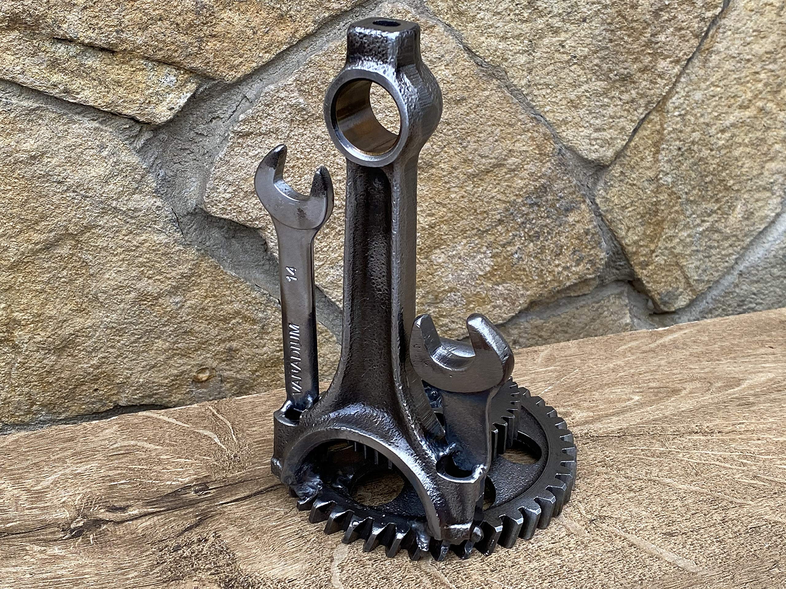Industrial Decor Metal Phone Stand & Business Card Holder - Durable Steel Smartphone Stand for Office Desk, Home Decor, and Unique Iron Gifts for Coworkers