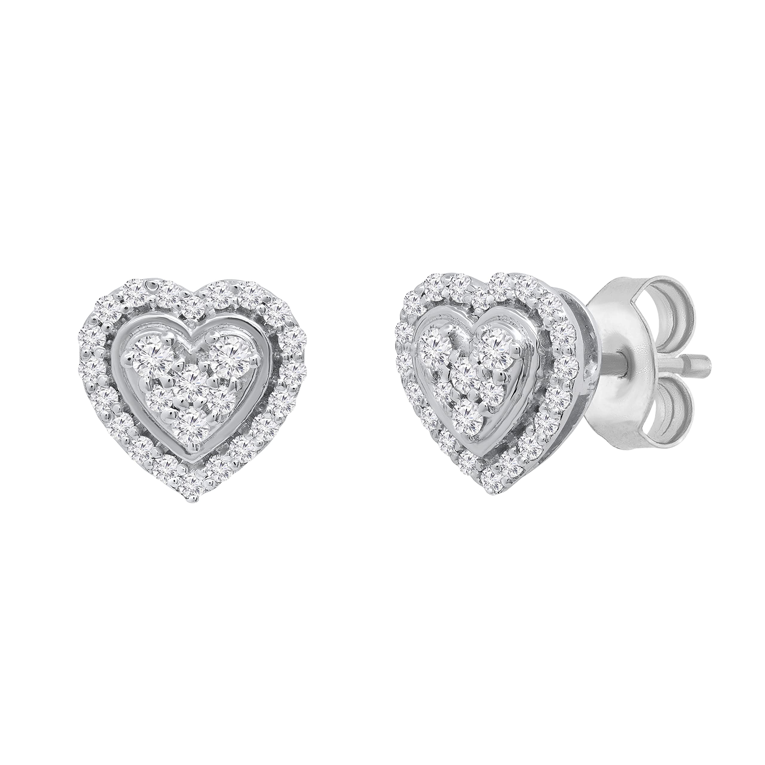 Dazzlingrock Collection 0.34ctw Round White Diamond Heart Halo Push Back Stud Earrings for Women - I-J Color, Valentine's Day Gift, Anniversary Present, Wedding Jewelry, Everyday Elegant Accessories