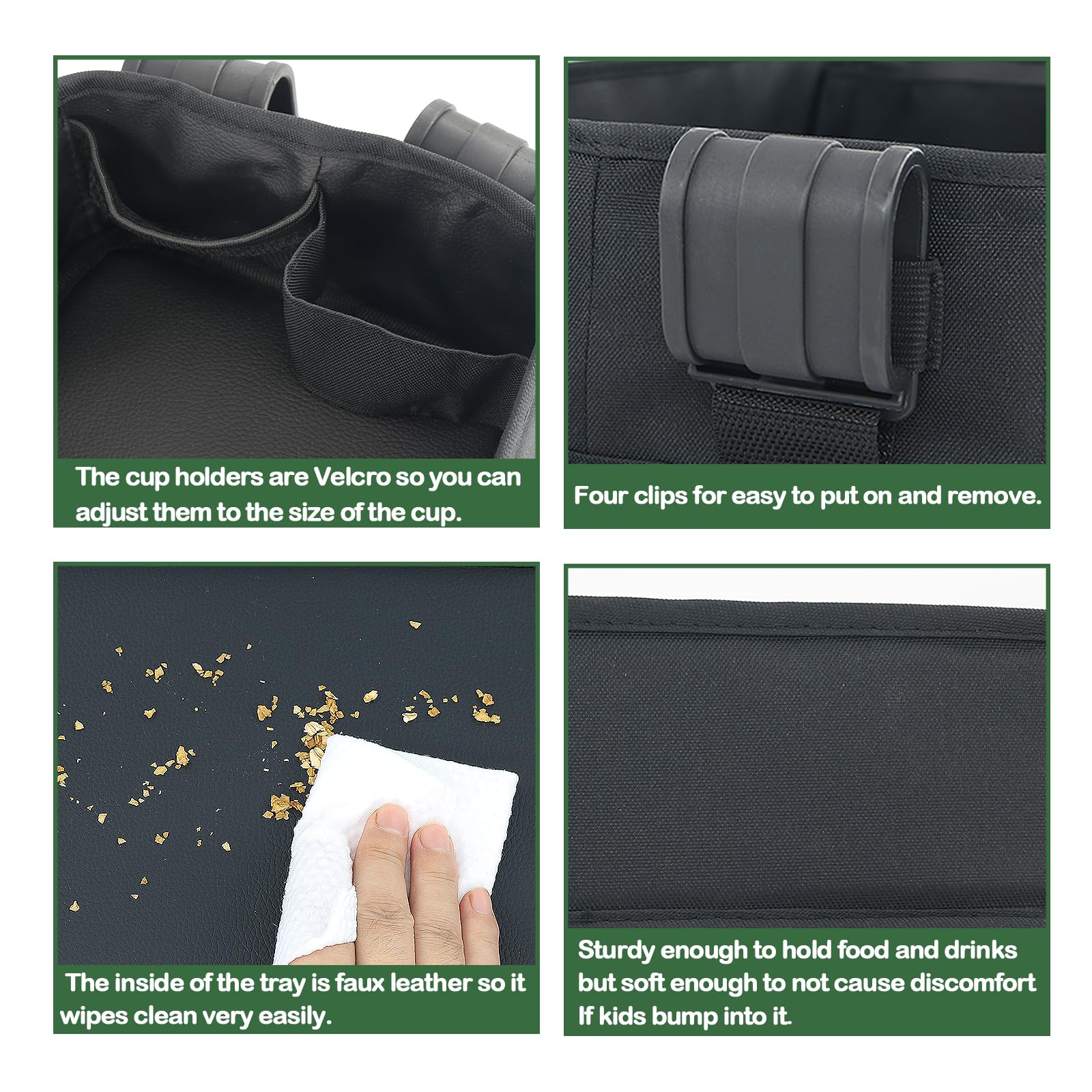 Double-Sided Stroller Snacks Tray for Wonderfold Wagon W2 Series - Waterproof Kids Snack Tray with Faux Leather Sides, 2 Cup Holders - Perfect for On-the-Go Snacking, Travel, and Outdoor Activities