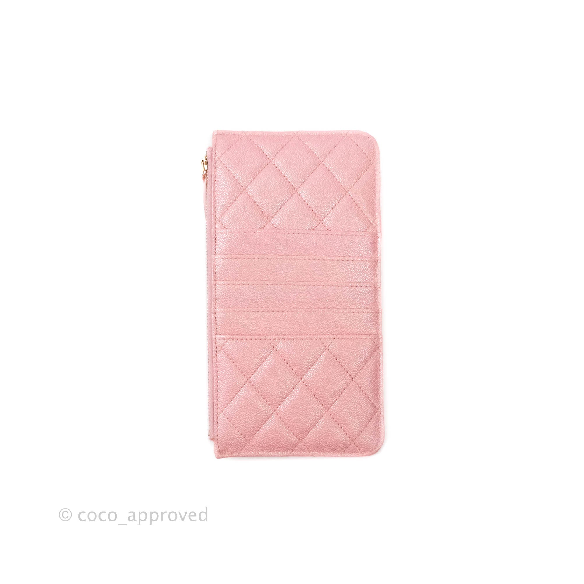 Chanel Classic Flat Iridescent Pink Caviar Leather Wallet Pouch with Gold Hardware - Perfect for Everyday Use, Travel & Special Occasions
