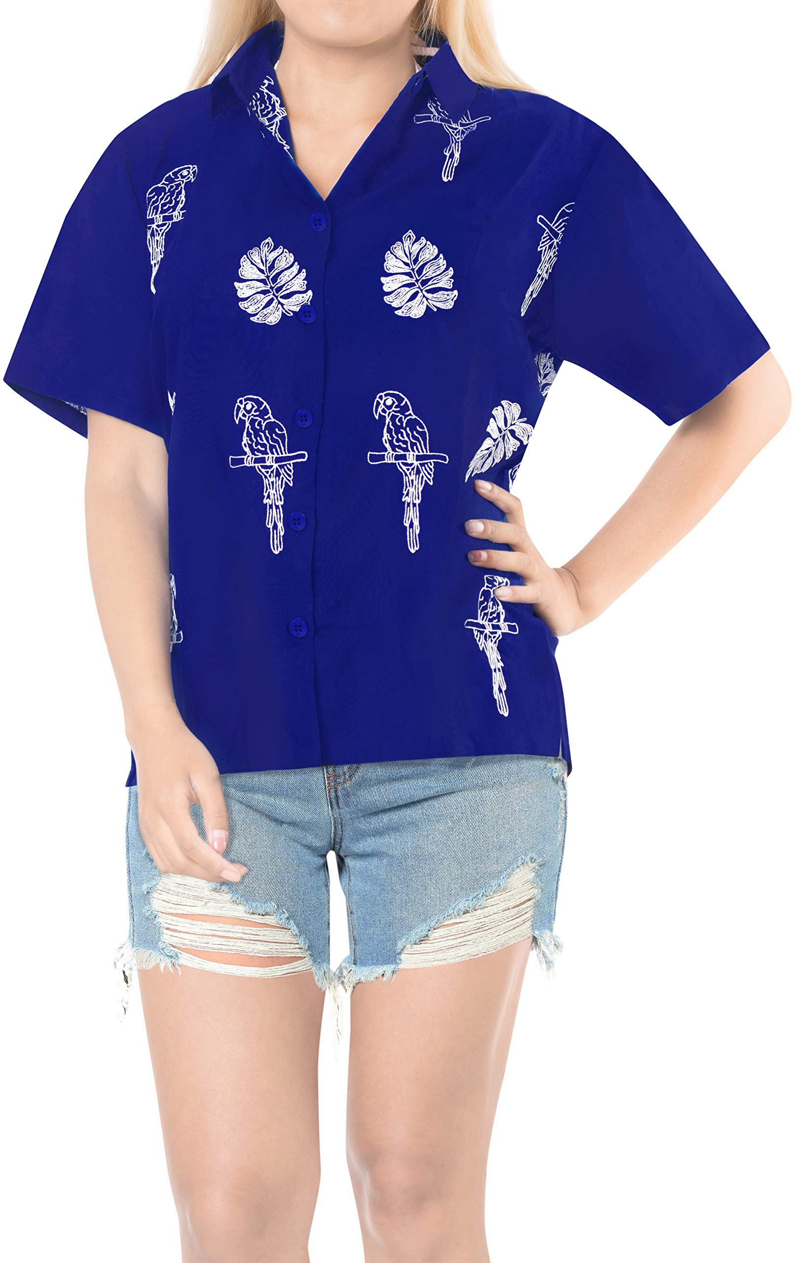 LA LEELA Women's Short Sleeve Hawaiian Blouse - Floral Print Beach Shirt for Summer Vacation, Pool Party & Tropical Getaway