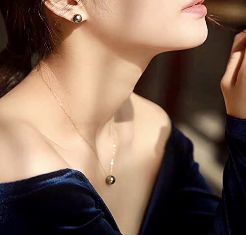 18K Gold Floating Tahitian Black Pearl Pendant Necklace - Solid Gold or Gold Plated Sterling Silver Chain - Elegant Jewelry Gift for Women, Wife, Mom, Daughter - Perfect for Birthday, Anniversary & Special Occasions