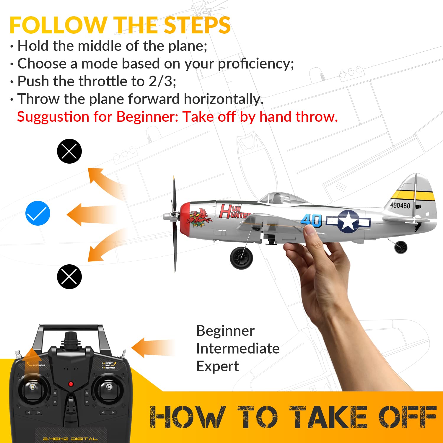 VOLANTEXRC P-47 Thunderbolt RC Plane for Beginners - 4CH WWII Warbird with Aileron, 2.4Ghz Remote Control Airplane | Xpilot Self-Righting & One Key Aerobatic | Ready-to-Fly (RTF) | Perfect Gift for Adults & RC Hobbyists | Great for Outdoor Flying, Backyard Practice & Aerial Photography