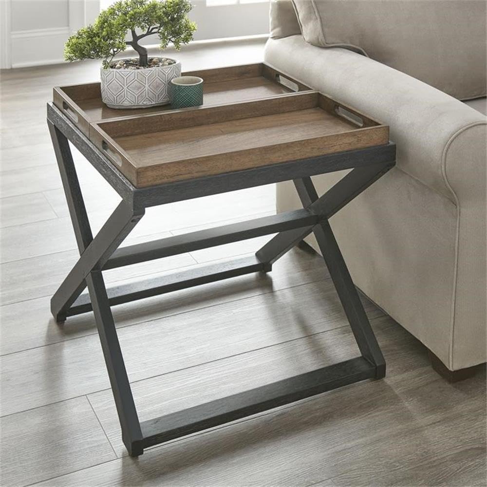 Steve Silver Co Topeka End Table with Reversible & Removable Trays - Asian-Inspired Transitional Design Living Room Side Table - 24