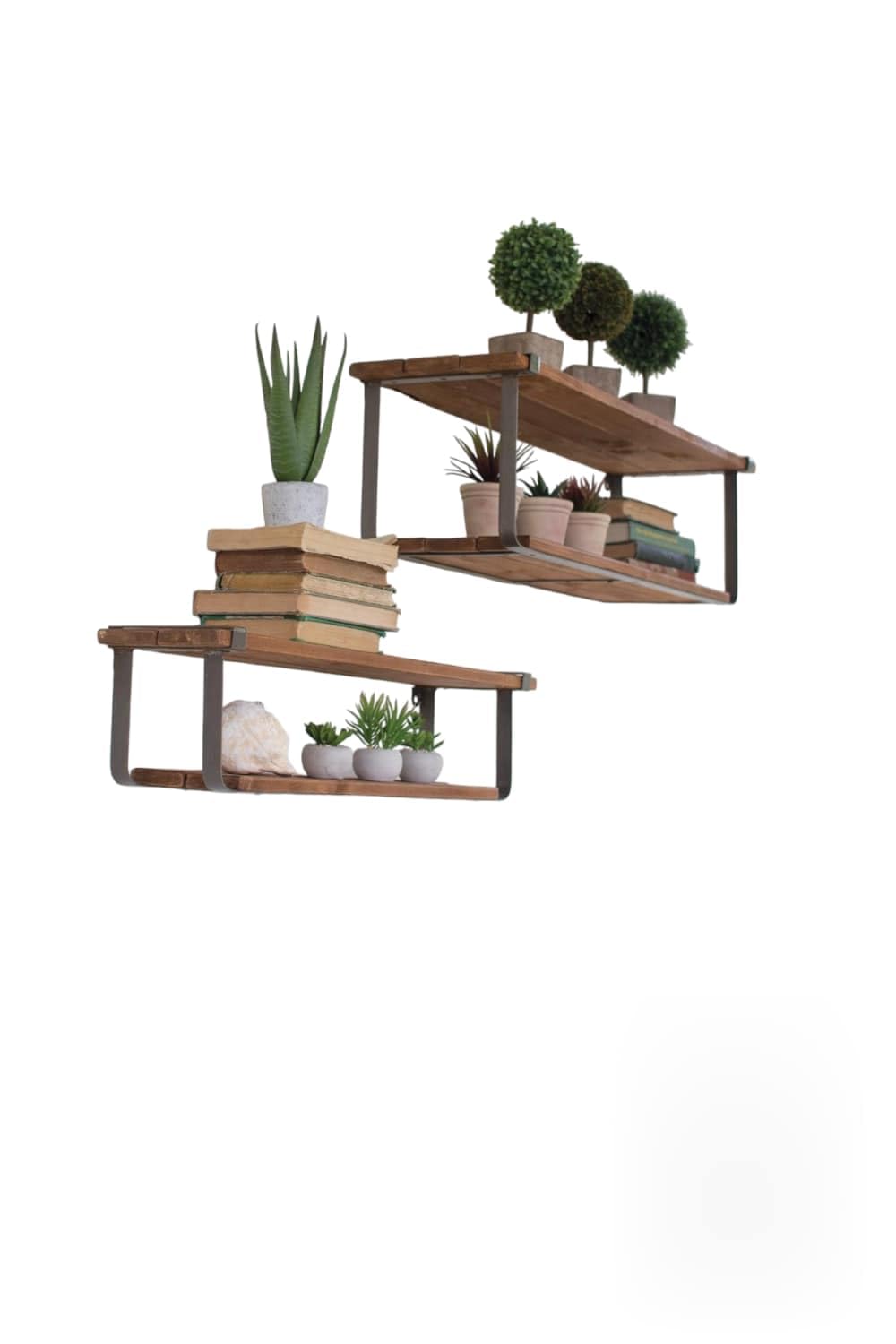 Eco-Friendly Double Shelves Set - Recycled Wood & Metal Wall Shelves for Home & Office Storage | Perfect for Living Room, Bedroom, Kitchen Organization