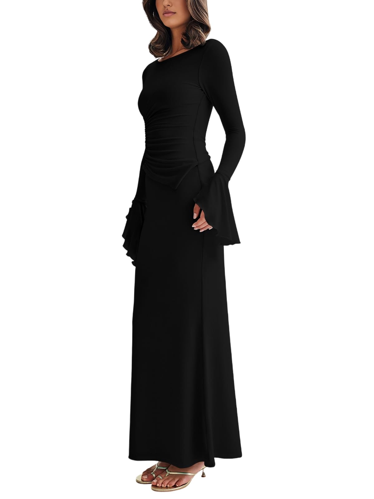 Lrady Women's 2 Piece Maxi Skirt Set - Casual Long Sleeve Cropped Top & High Waisted Long Skirt Outfit for Spring/Summer Fashion, Beach Vacations, and Date Nights