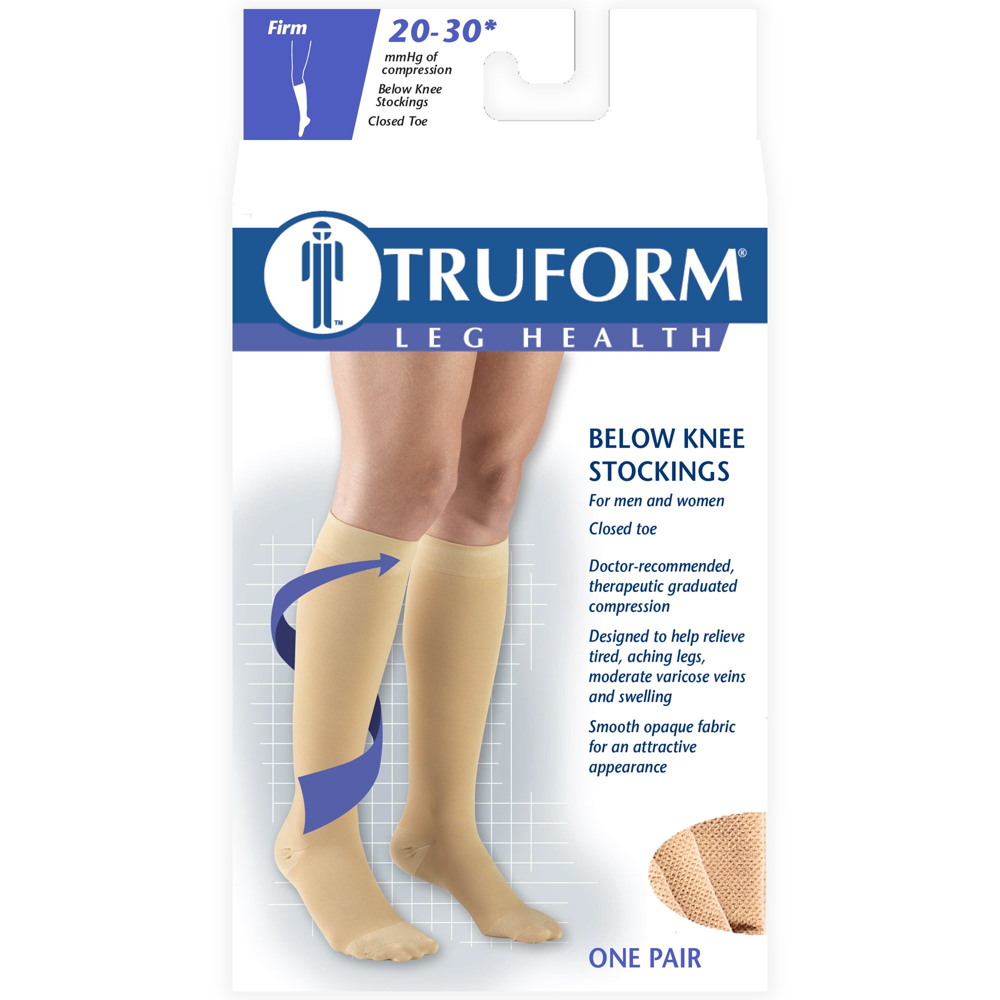 Truform 20-30 mmHg Compression Socks for Men & Women - Knee High Support Stockings with Closed Toe - Beige Small Size - Ideal for Circulation, Varicose Veins & Travel Comfort