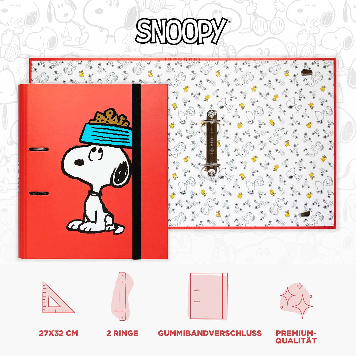 Premium Snoopy 2-Ring Binder A4 Folder - 10.6 x 12.6 Inch (27 x 32 cm) Red - Durable School & Office Supplies for Organizing Documents, Notes & Homework - Perfect for Students, Teachers & Professionals