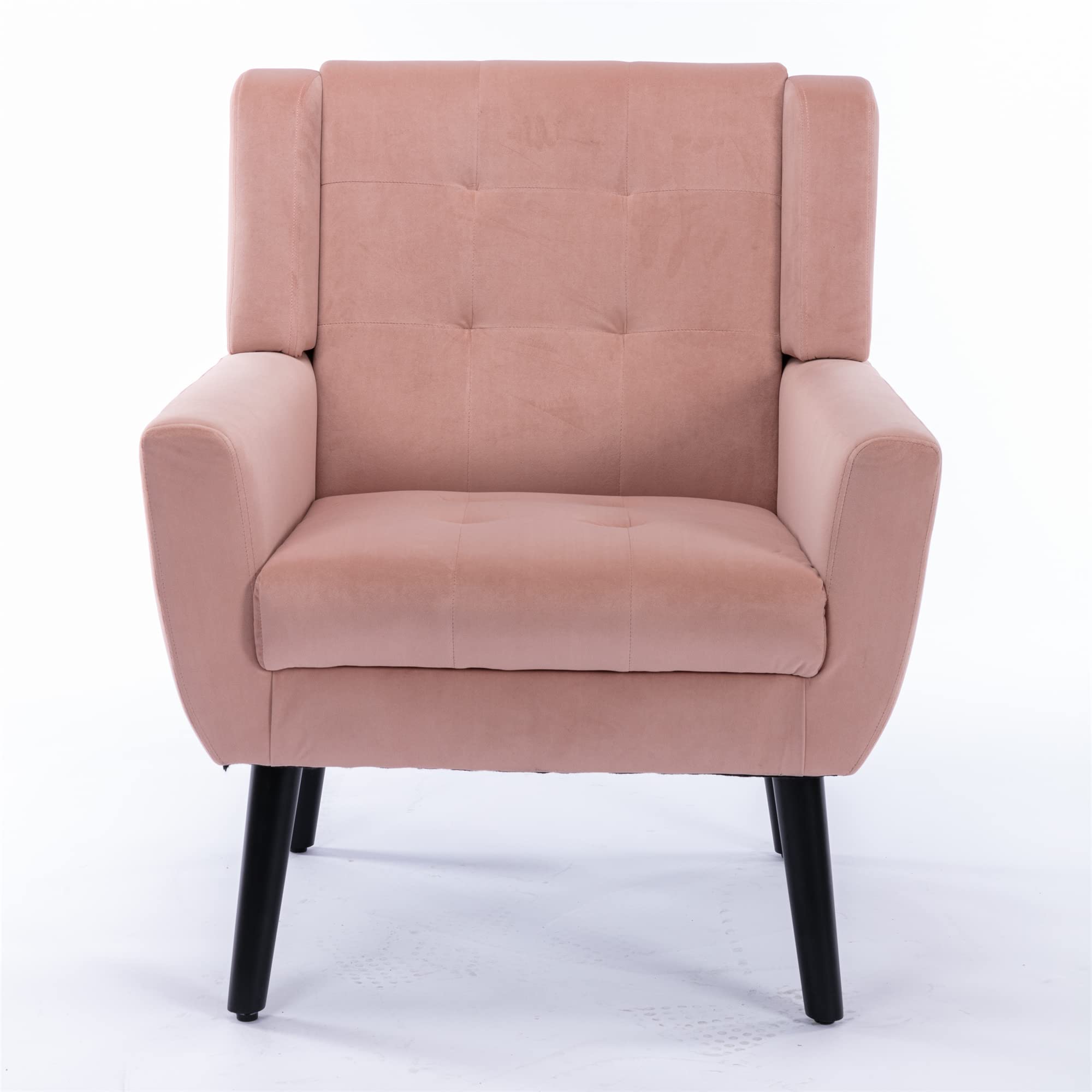 Modern Soft Velvet Accent Chair with Black Legs - Ergonomic Living Room Armchair, Bedroom Lounge Chair for Home Decor | Perfect for Reading Nook, Apartment Living Space & Cozy Corner (Pink)