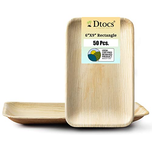 Eco-Friendly 6x9 Inch Rectangle Palm Leaf Plates (Pack of 50) | Biodegradable & Compostable Disposable Dinnerware Set for Wedding, Camping, Birthday Party | Natural Bamboo Texture | Perfect for Outdoor Events, Picnics, and Sustainable Dining