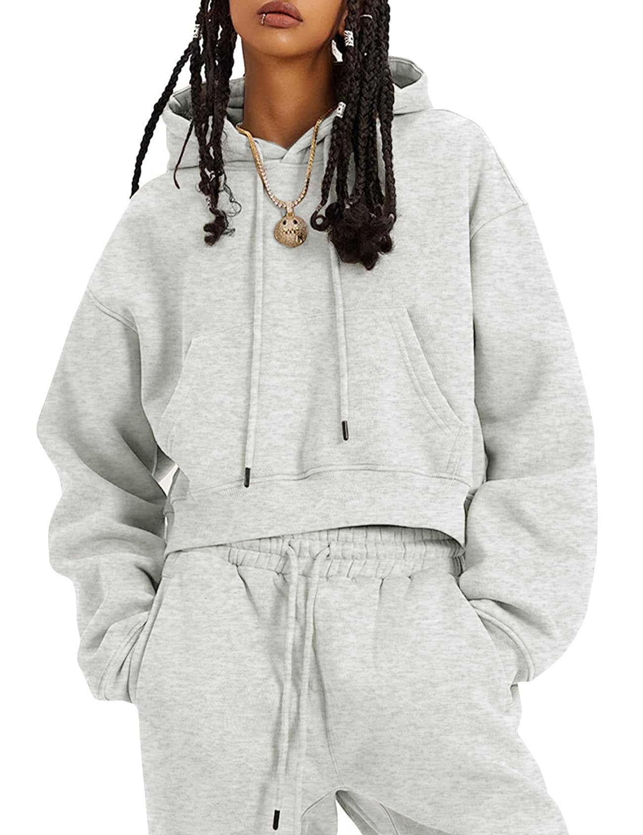 COZYPOIN Women's Fleece 2-Piece Sweatsuit Set - Soft Crop Top & Jogger Pants with Hoodie | Cozy Lounge Wear for Home, Gym & Casual Outfits