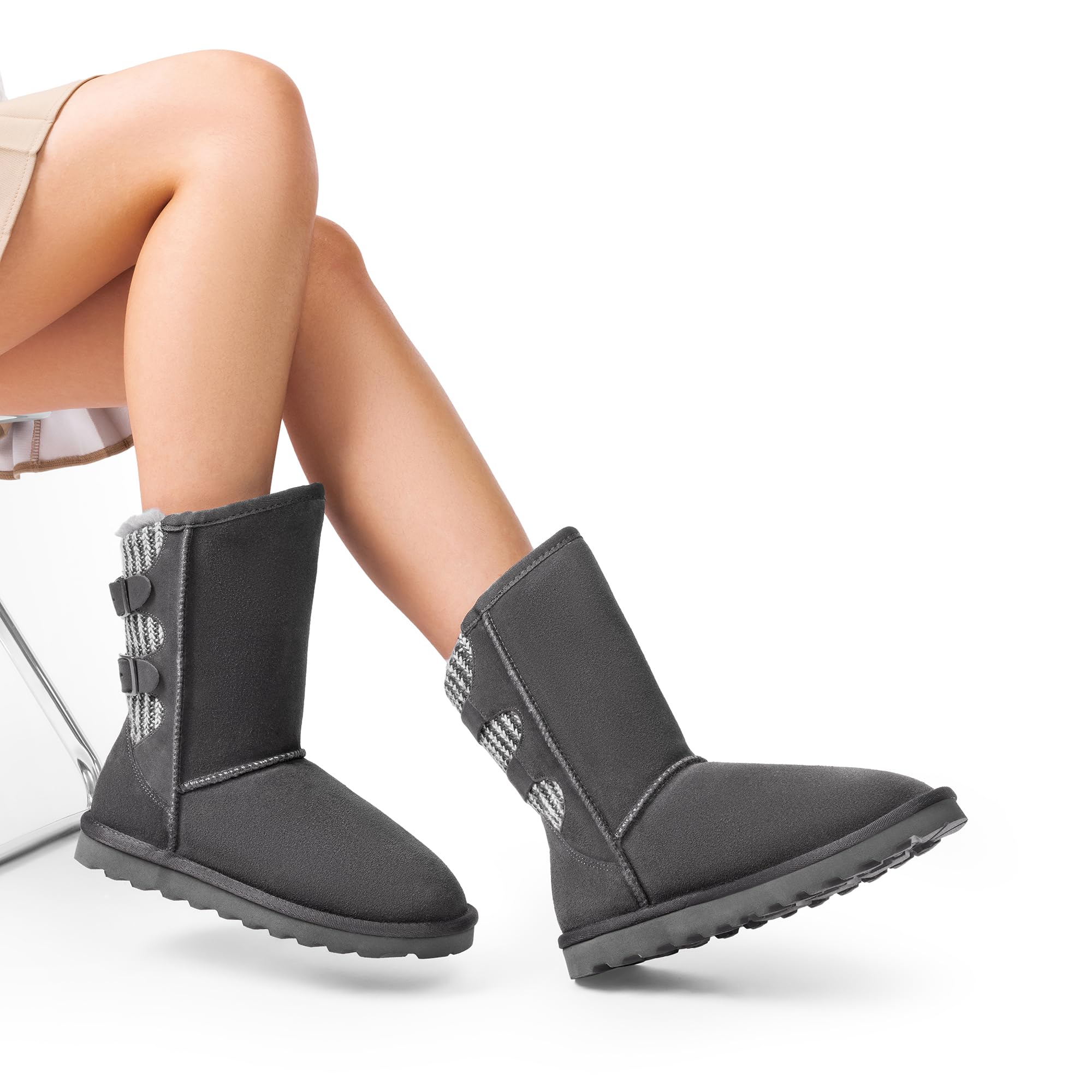 DREAM PAIRS Women's Mid Calf Winter Snow Boots - Waterproof Fuzzy Lined Booties with Buckle for Cold Weather | Warm & Stylish Snow Shoes for Women | Perfect for Snowy Days, Winter Hiking & Outdoor Activities
