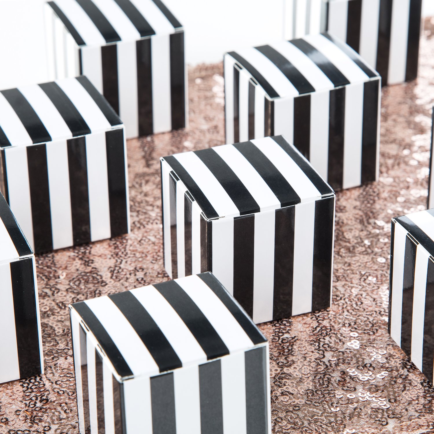 AWELL 2x2x2 Inch Small Candy Box Bulk - Black & White Striped Party Favors (Pack of 50) - Perfect for Birthday Parties, Wedding Favors, Baby Showers & Holiday Treats