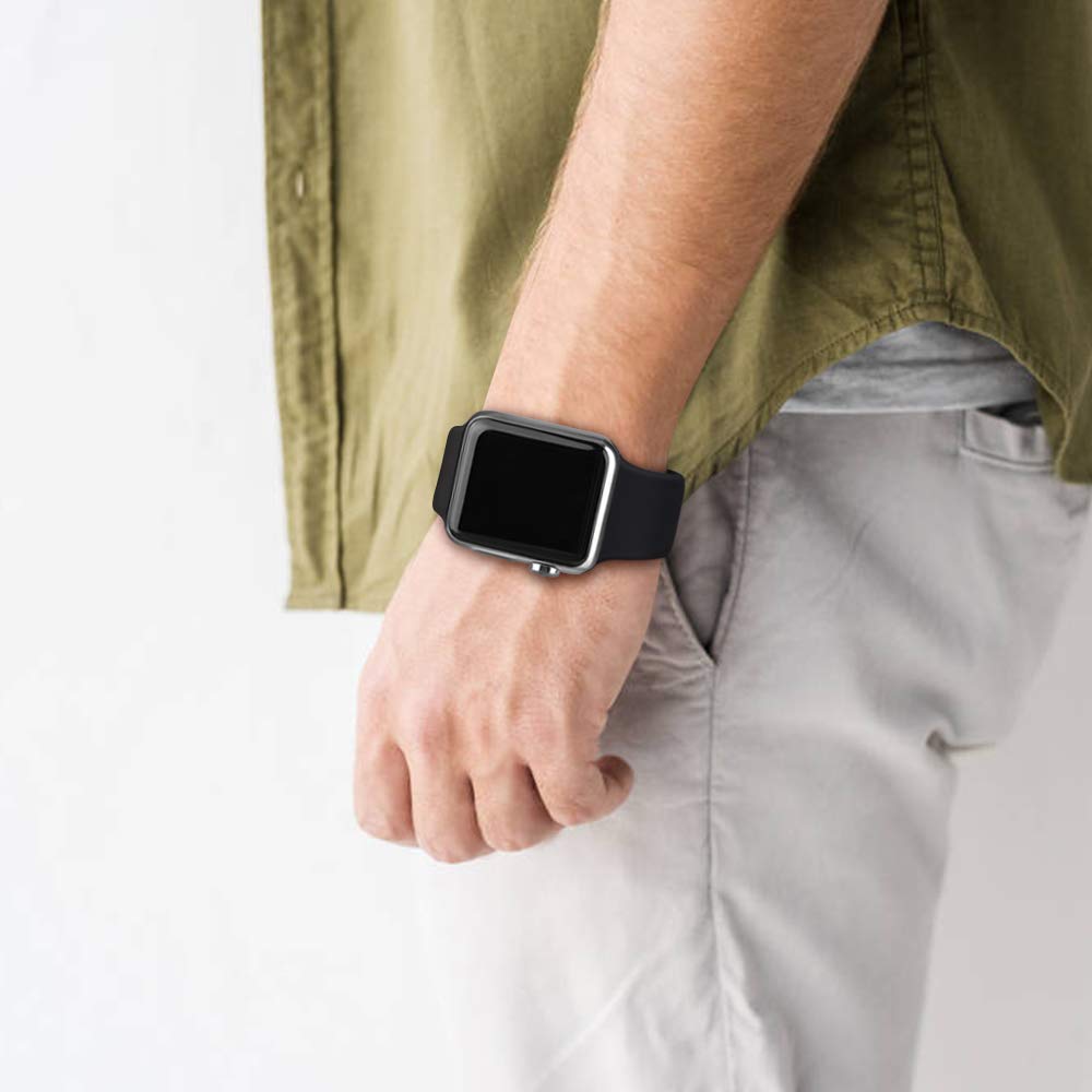 ATUP Soft Silicone Replacement Band for Apple Watch Series 1/2/3/4/5/SE/6/7/8 - Compatible with 38mm/40mm/41mm/42mm/44mm/45mm - Breathable Sport Strap for Men & Women (Black, Gray, White) - Perfect for Workouts, Running & Daily Wear