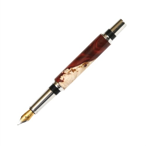 Lanier Baron Fountain Pen - Rhodium Plated with Red Tide Resin - Premium Writing Instrument for Calligraphy, Journaling & Gifting